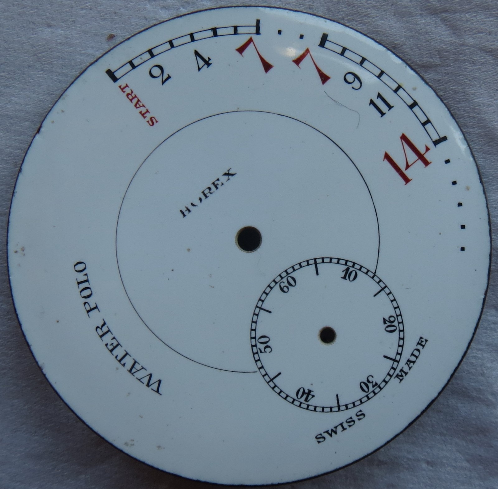 Water Polo Stop Watch enamel dial 43,5 mm. in diameter