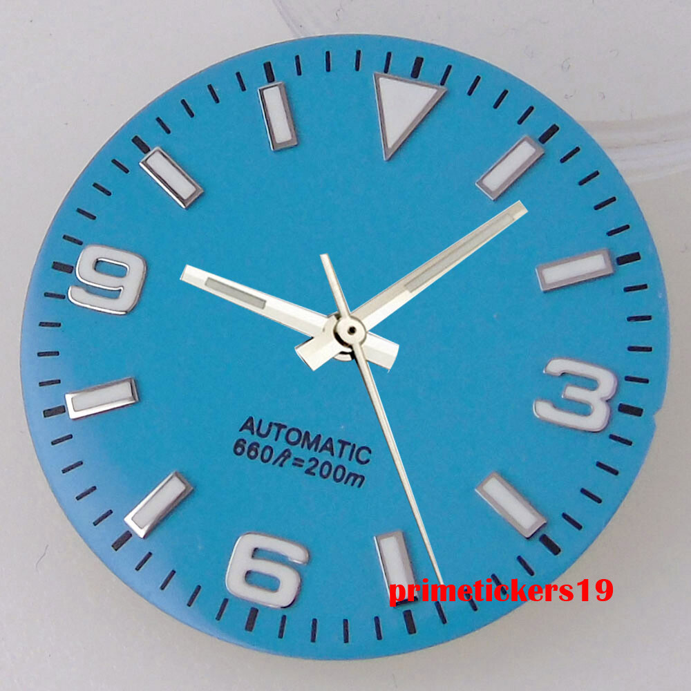 29mm Black/Blue/Orange Watch Dial Face Hands Green Lume Fit NH35 NH36 Movement