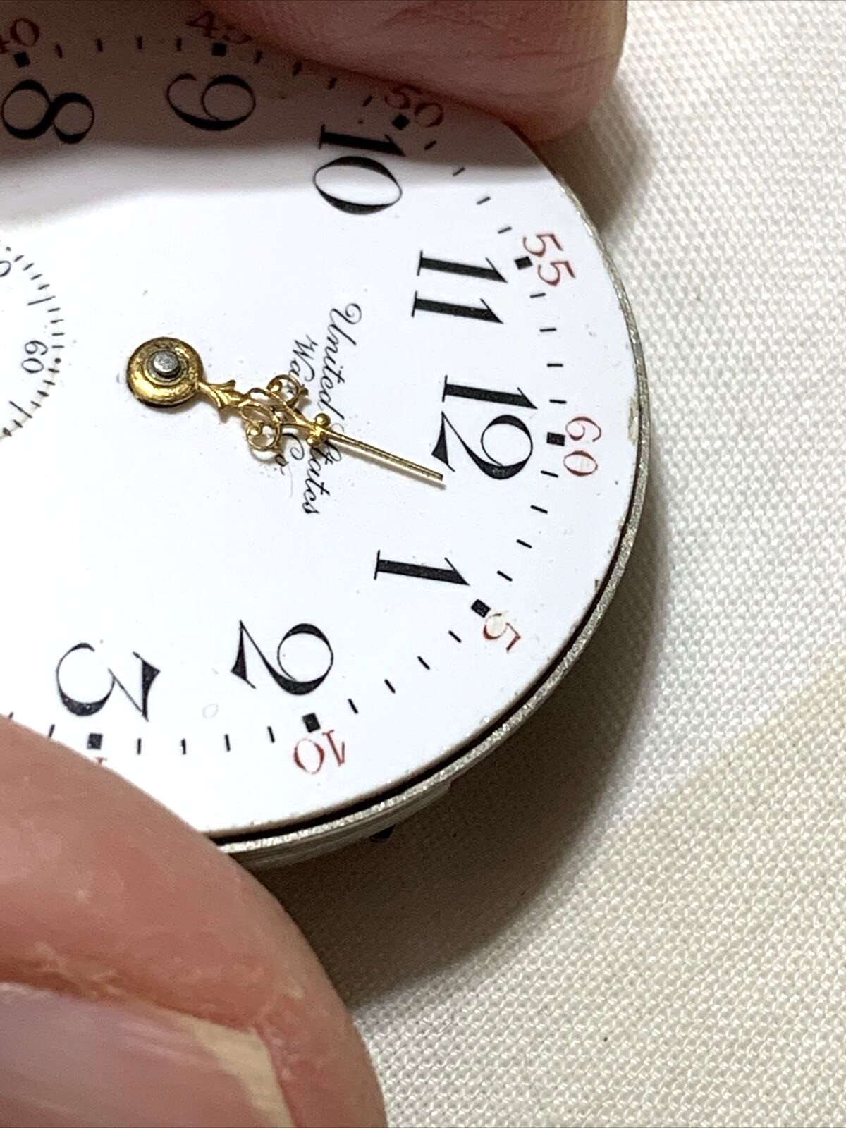 United State Watch Co. New York Pocket Watch Movement White Dial Gold Hands 0