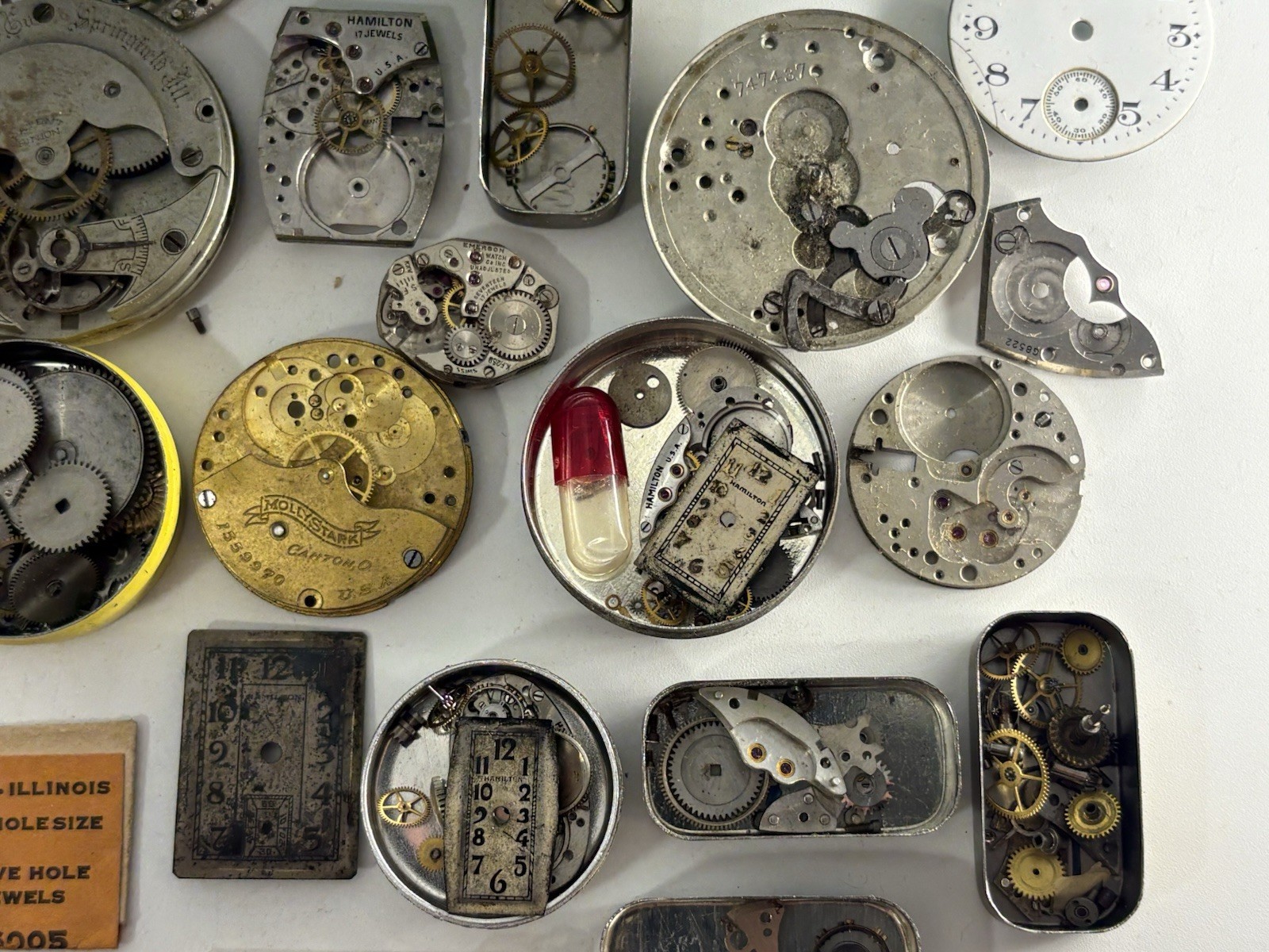 Lot of Vintage Watchmaking Watch Movements, Faces and Crowns for Parts or Repair