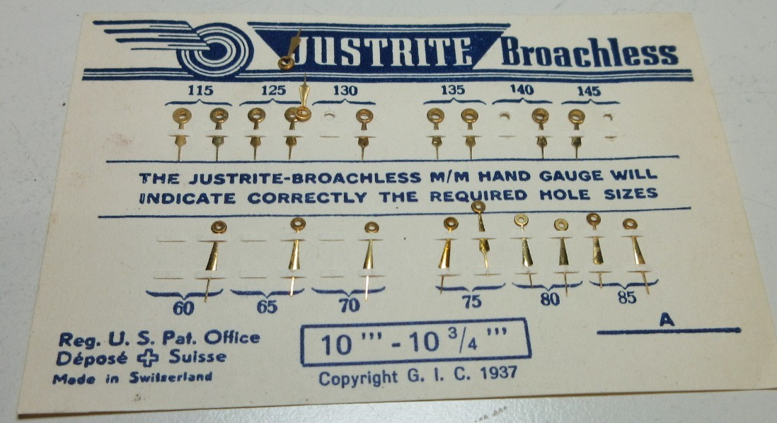 LOT JUSTRITE WATCH HANDS 10”’ 10 3/4”’ WATCHMAKER REPLACEMENT PARTS #225