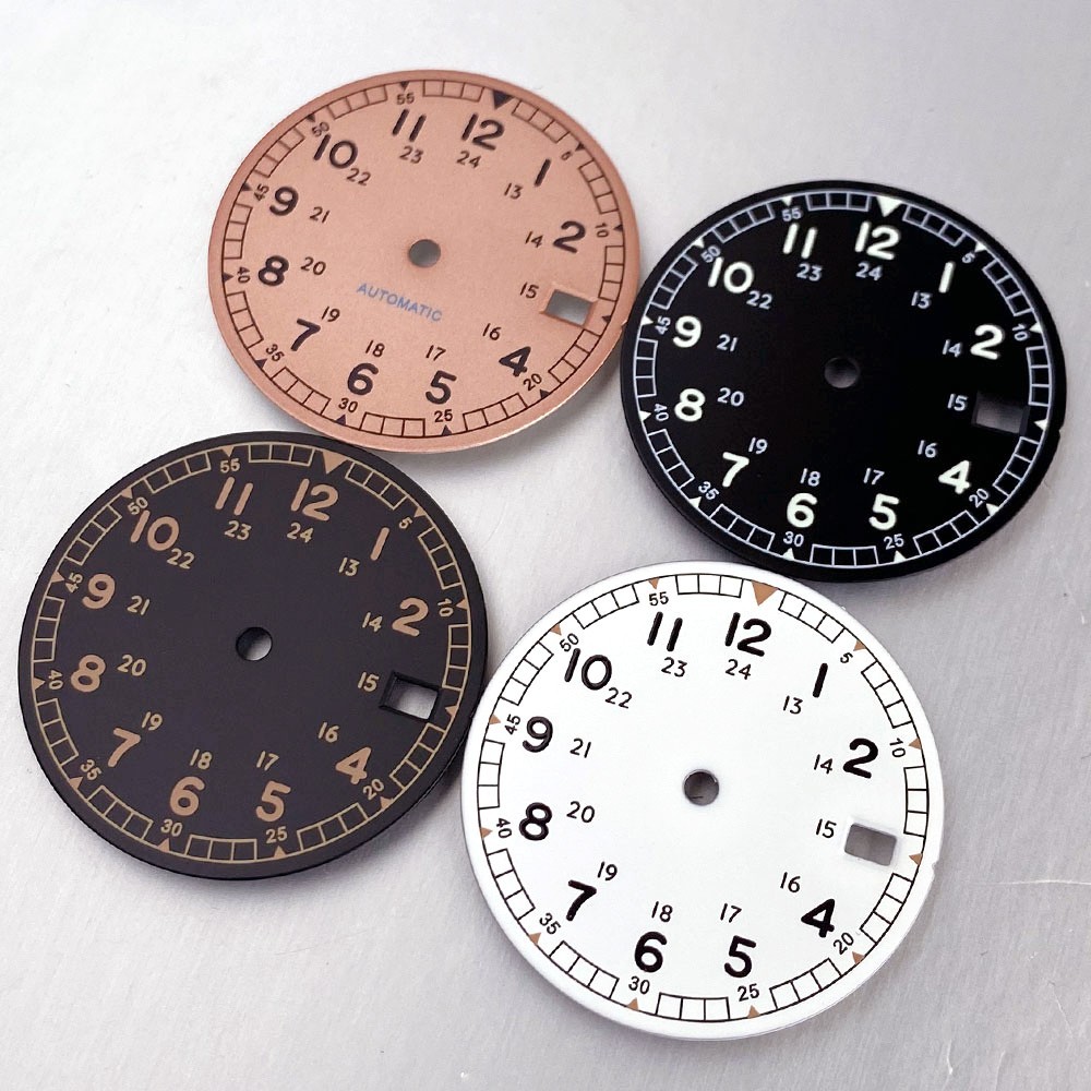 29mm Black/Salmon Pilot Style Watch Dial 3 o’clock Date Fit NH35 NH36 Movement