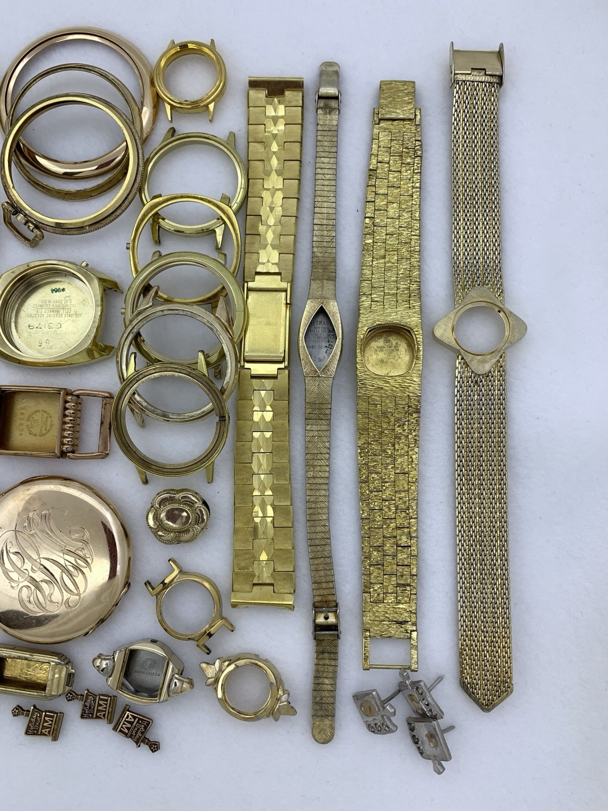 609 GRAMS Gold Filled RGP Plate Pocket Wrist Watch Case Scrap Lot & Other Pieces