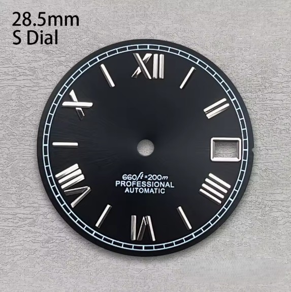 Roman Dial 29.0mm with Logo, Black / Silver for watch moding – fits NH35 Family