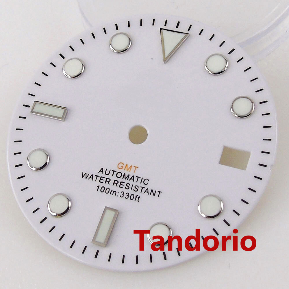 Bliger 29mm GMT White Watch Dial Fit NH34A NH34 Automatic Movement Date Luminous