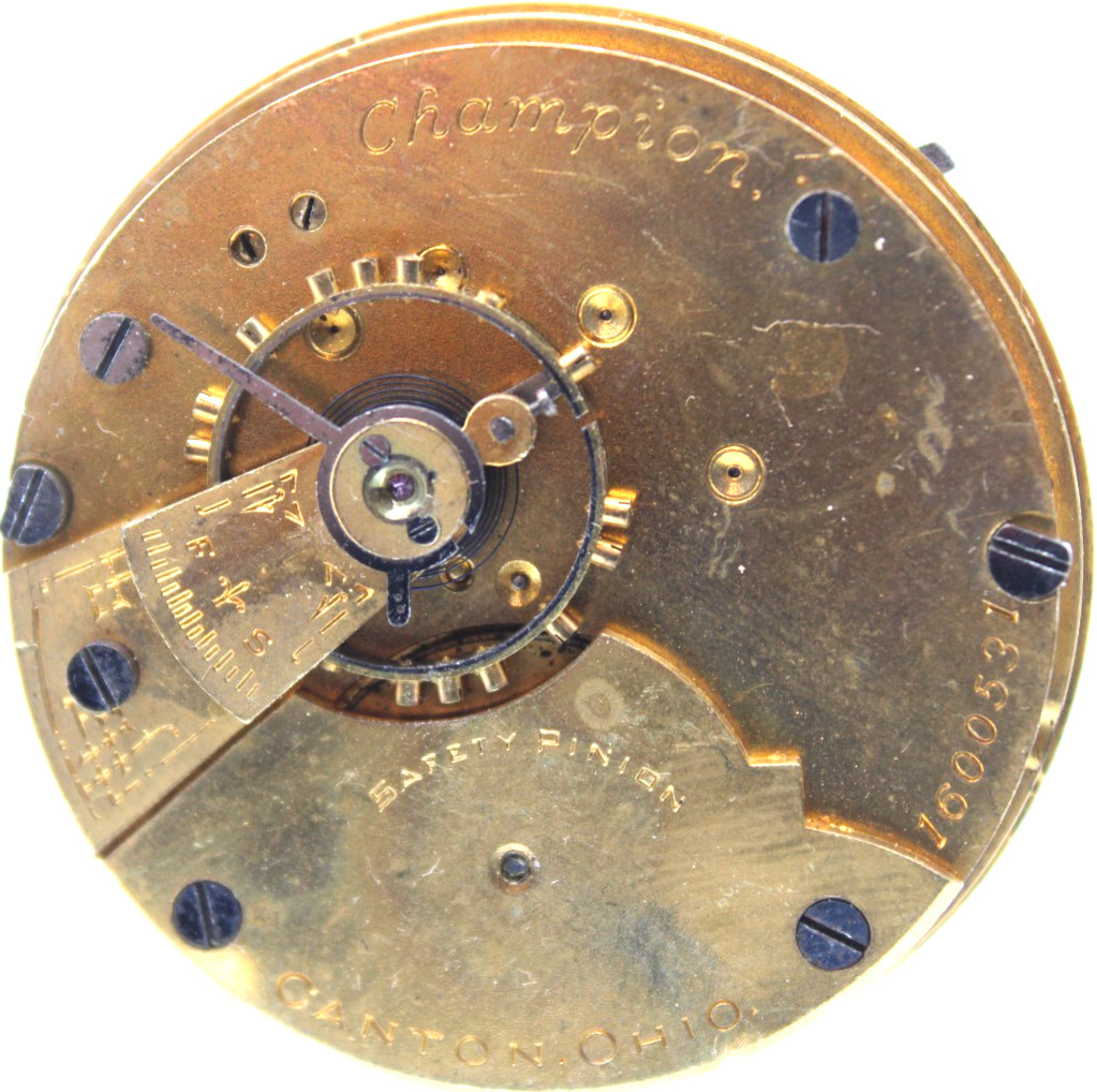 1901 HAMPDEN POCKET WATCH MOVEMENT 1600531 GRADE: CHAMPION 18s 7j (PE3)