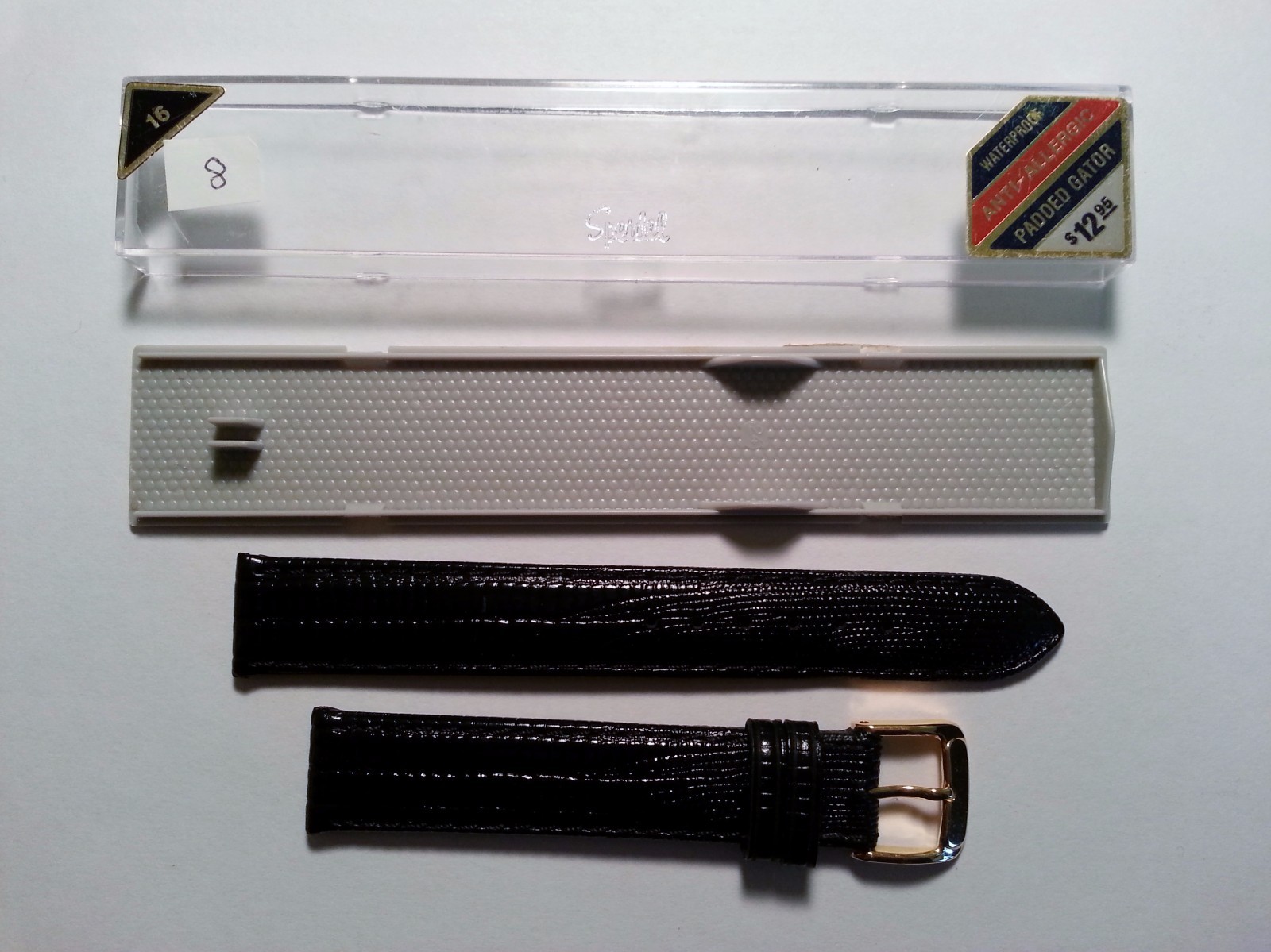 Speidel Leather Gator Style Watch Band Black 16 mm Mens New In Box Vintage