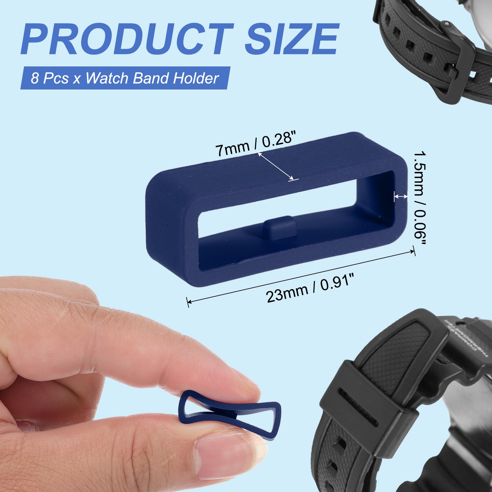8 Pcs Watch Band Holder Loop, 20mm Universal Watch Replacement Band, Deep Blue