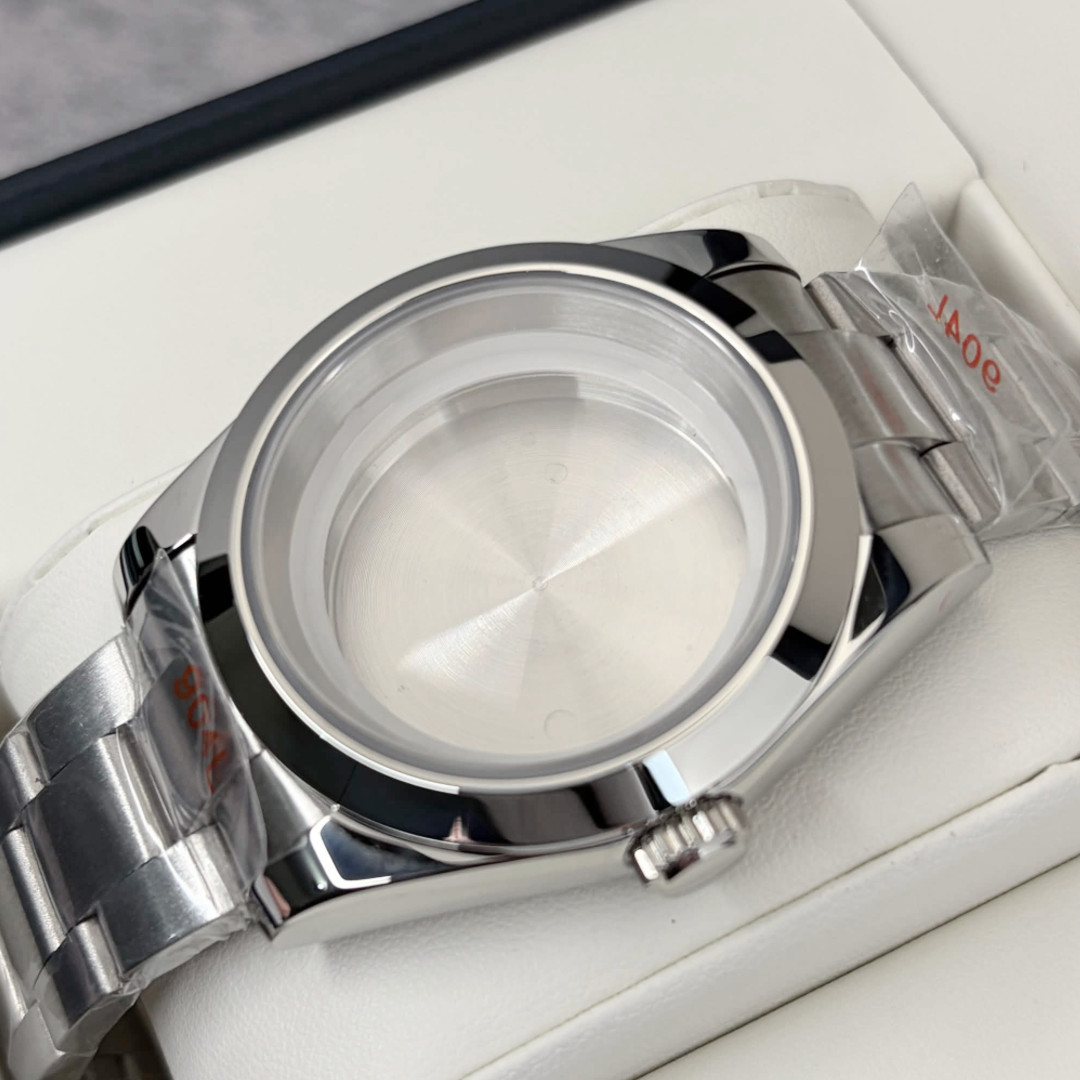39mm Stainless Steel Watch Case Kit + Strap Smooth Bezel Fits ETA2824 Movement