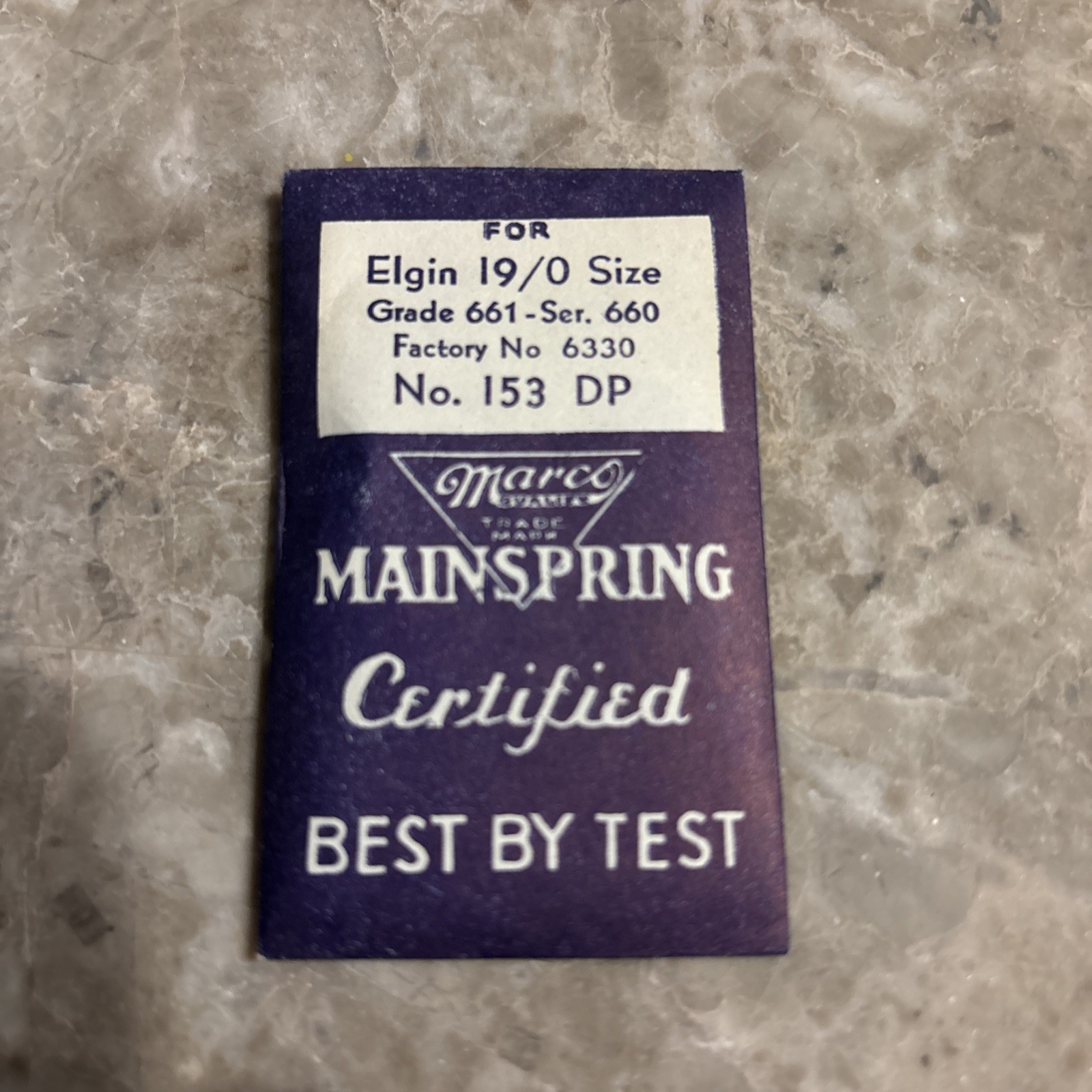Elgin Size 19 Mainspring Marco No. 153 DP