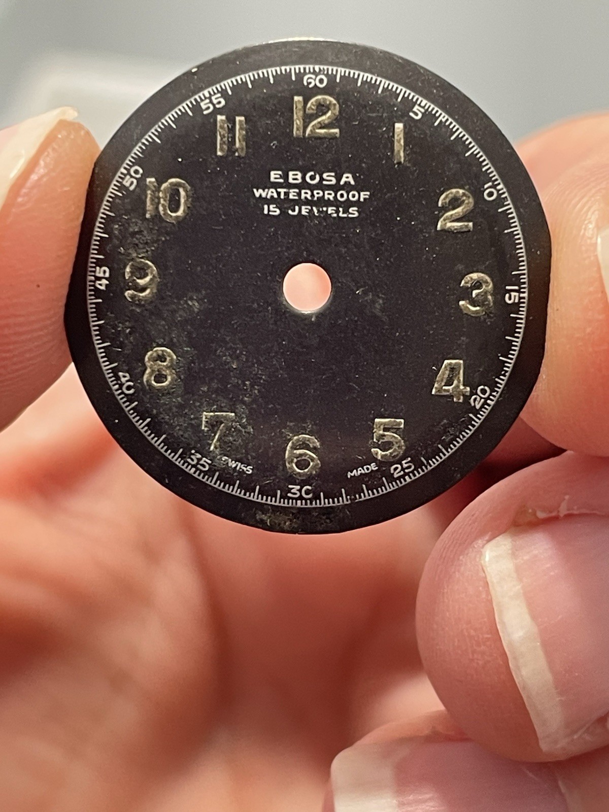 1940s EBOSA Swiss Military Watch Dial 28.5mm Waterproof 15 Jewels Black Trench