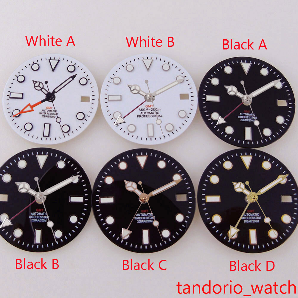 29mm Black White Luminous Dial Hands fit NH34 GMT Automatic Movement Watch Parts
