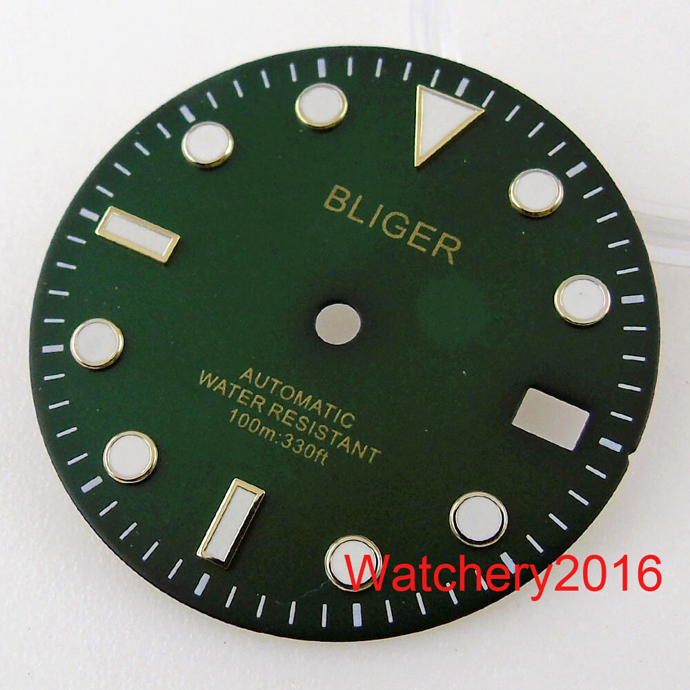 29mm Luminous Watch Dial Face Green Blue Black Rose Gold Edge Fit NH35A NH36A