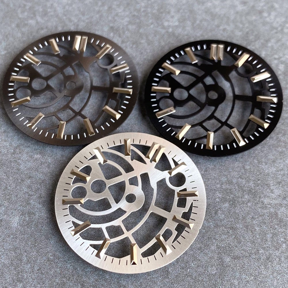 Black Gray 29mm Watch Dial for NH70 NH72 NH71 NH35 NH38 Skeleton Hollow Dial