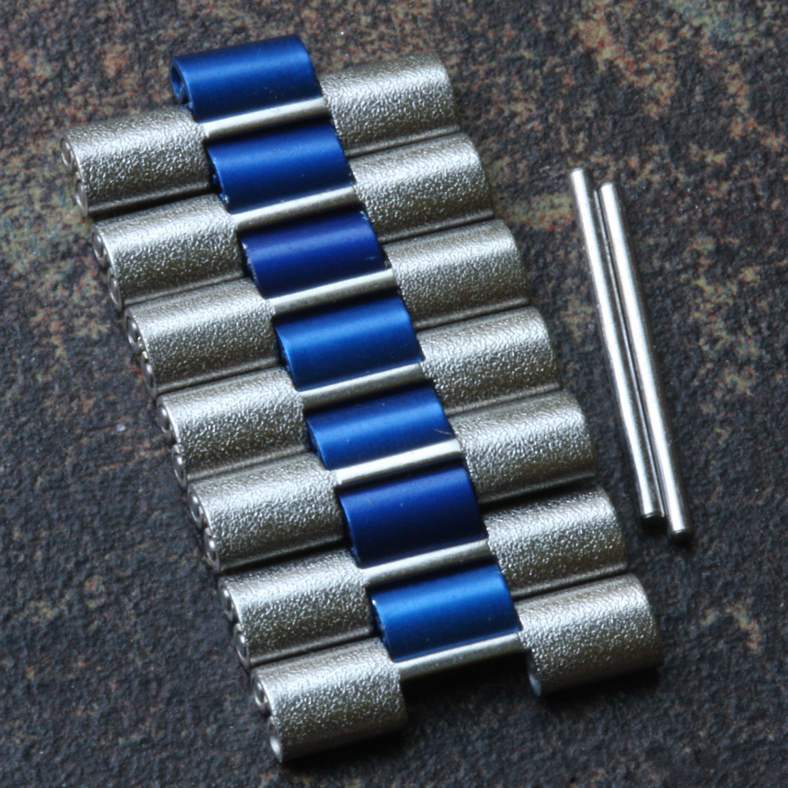 Vintage watch NSA bracelet textured steel & blue center links 7 links & 2 pins