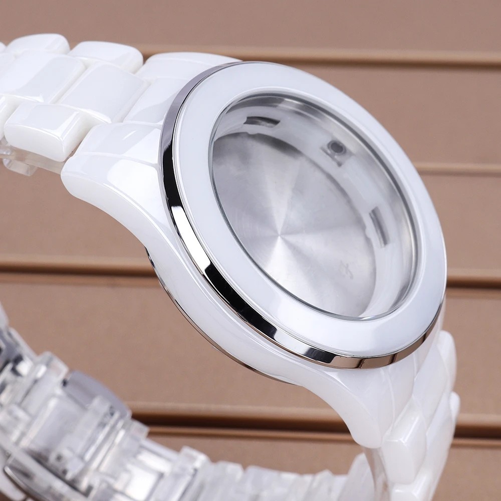 39mm Watch Case Ceramic Steel Back Cover Crown For 1L45 515 Quartz Movement