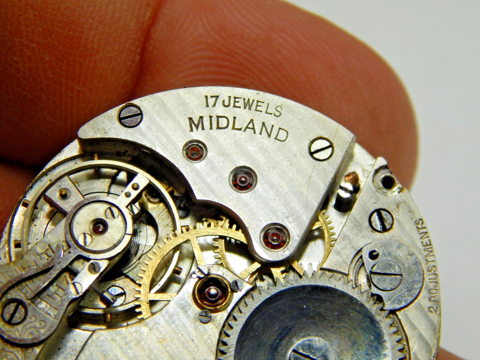 Antique Pocket watch movement Fleurier Midland 12 size 2 adjust swiss 17 jewel