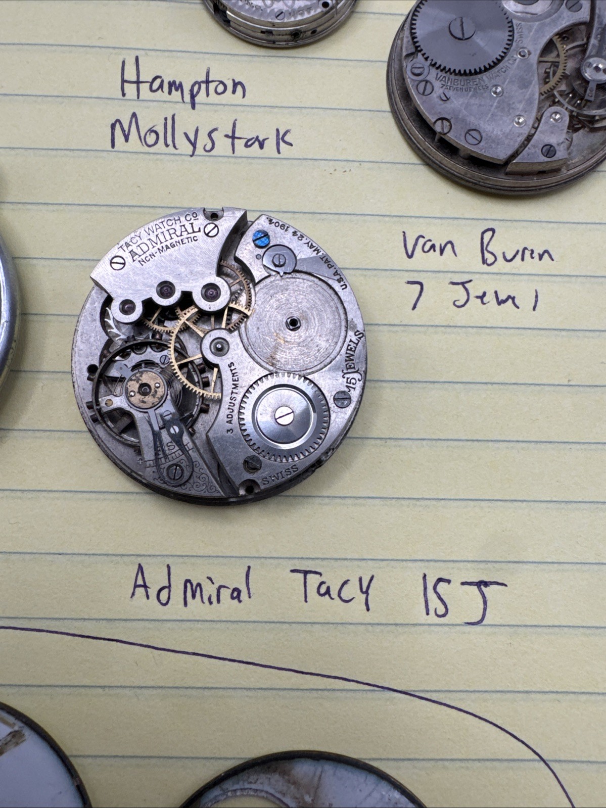 Vintage Pocket Watch Movement Parts lot New Era Benrus Roamer Admiral Van Buren