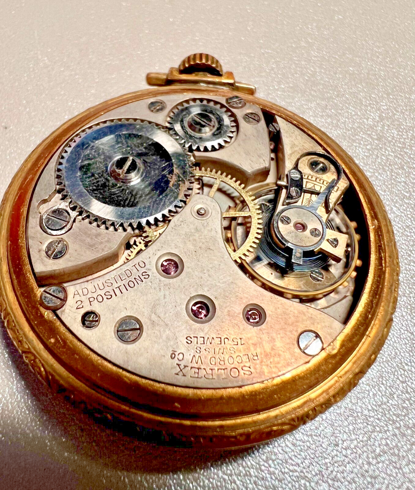 Rare Swiss Vintage SOLREX 15J Pocket Watch Swiss Movement Record W.Co.