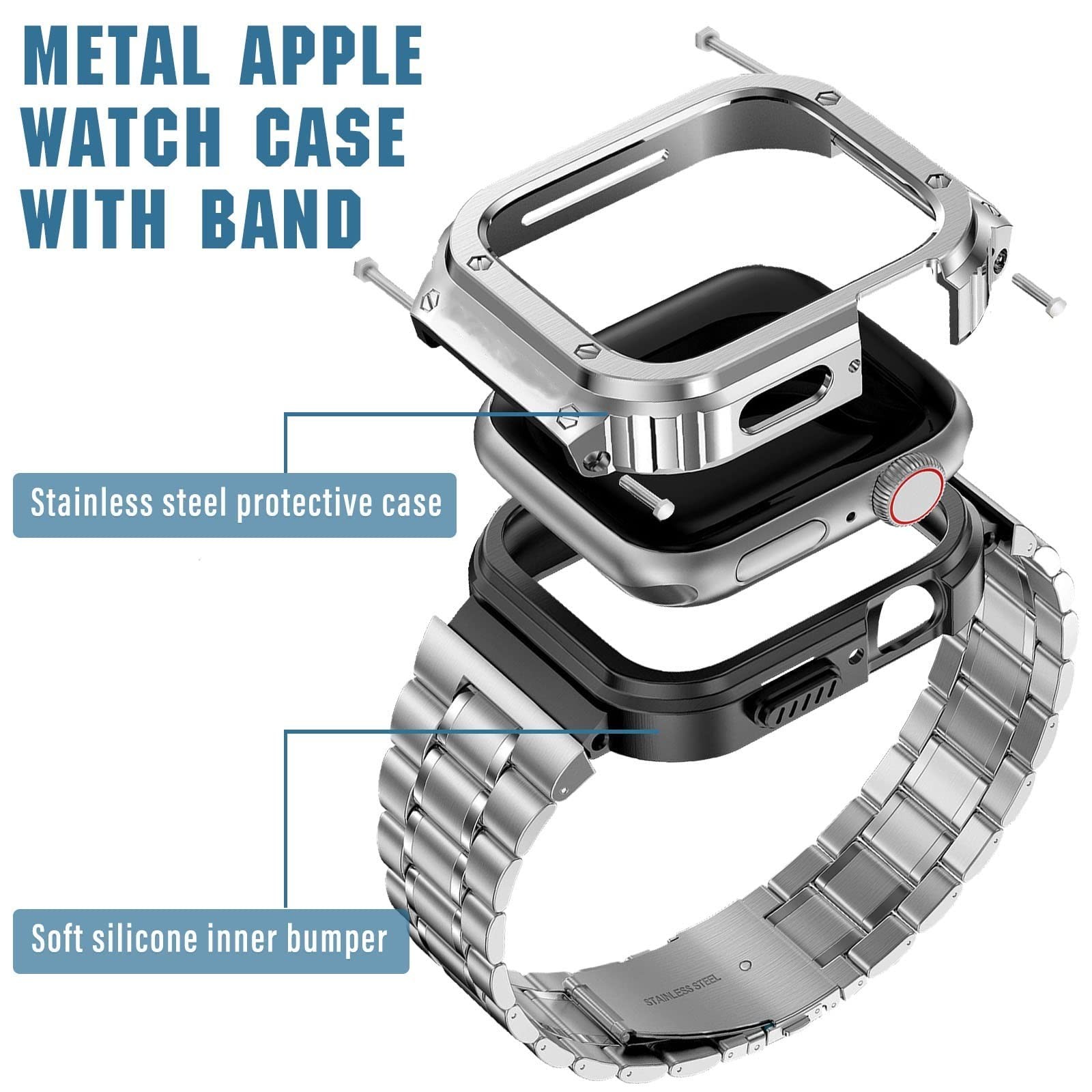 MioHHR Stainless Steel Watch Band with Case Compatible with Apple Watch Series