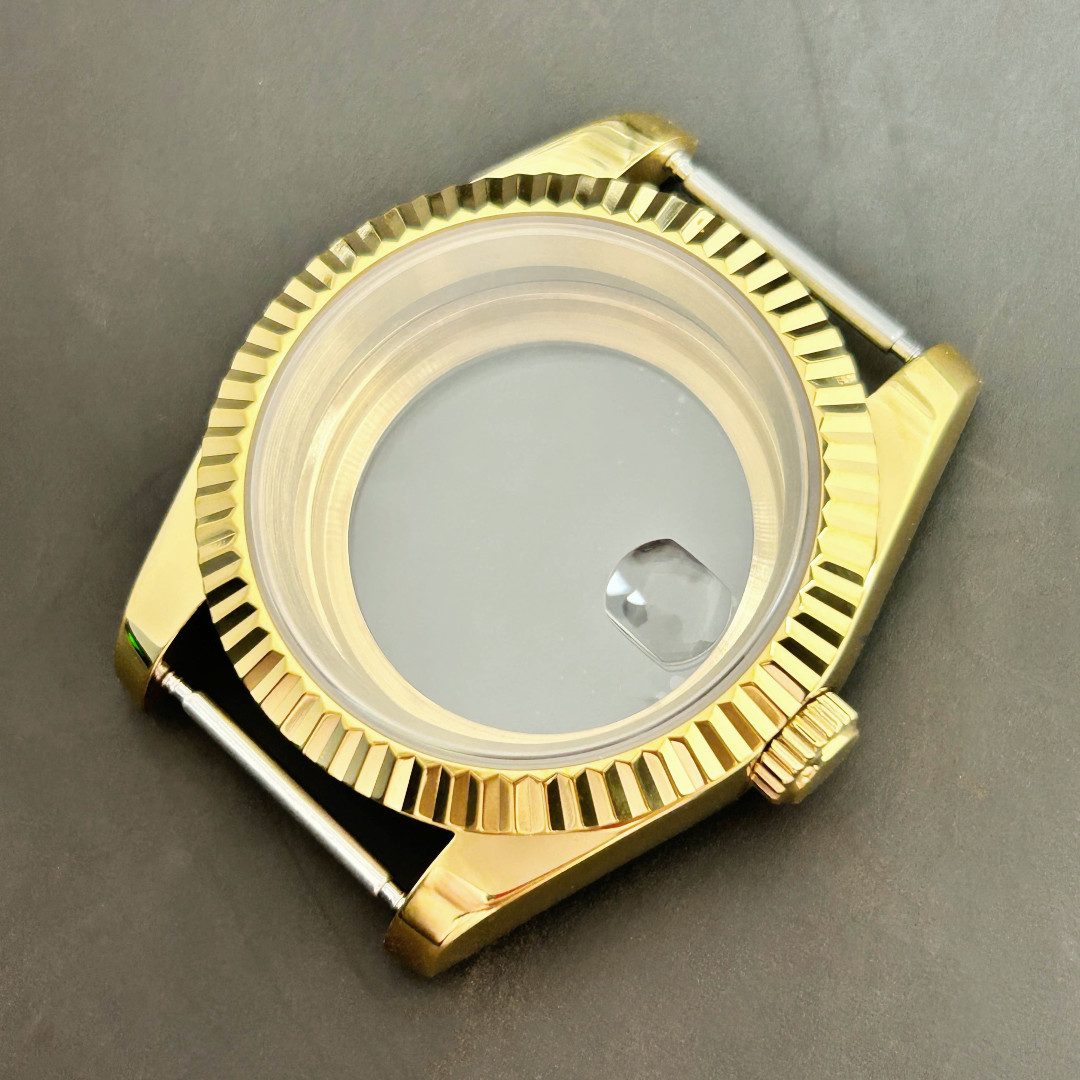 39mm Gold Watch Case 10ATM Fluted Steel Mod Part Sapphire for NH35 NH36 Movement