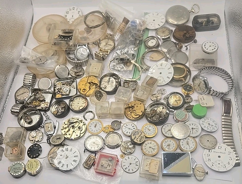 Vintage Lot Watch Parts And Movements Dials Many Brands Styles Mens Womens J222
