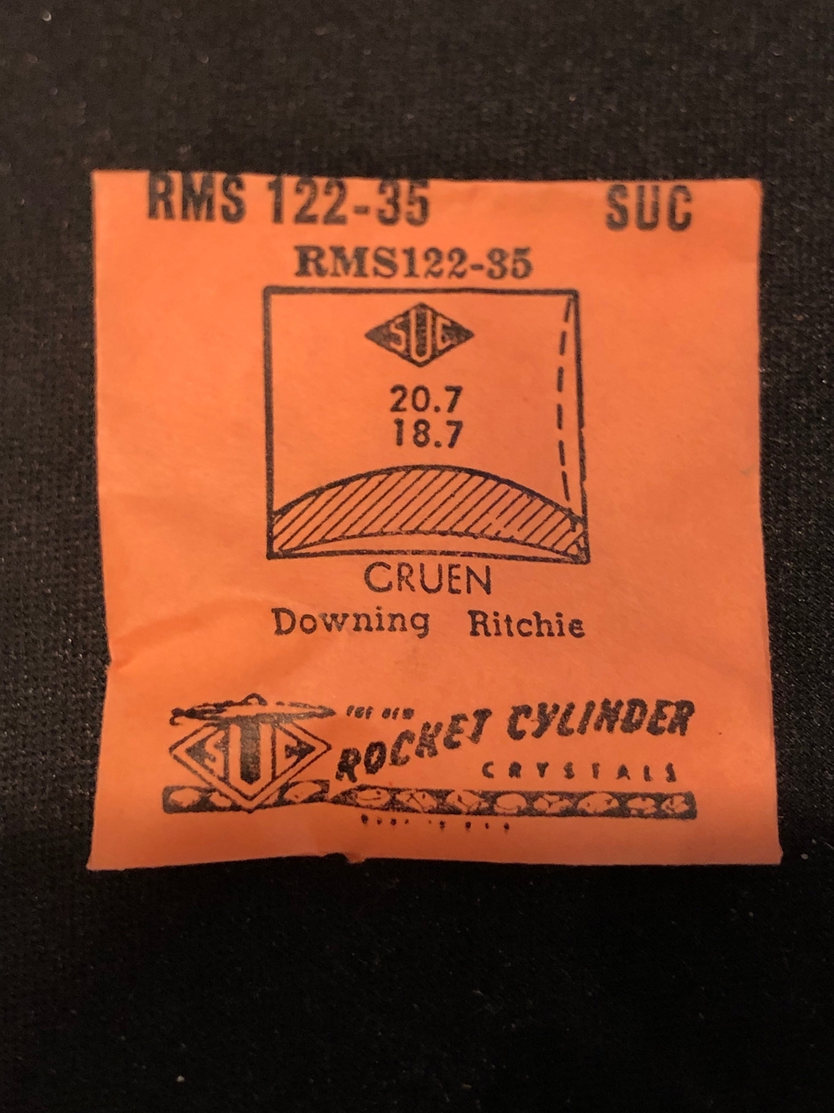 SUC Rocket Crystal RMS 122-35 for GRUEN Downing, Richie – 20.7 x 18.7mm – New