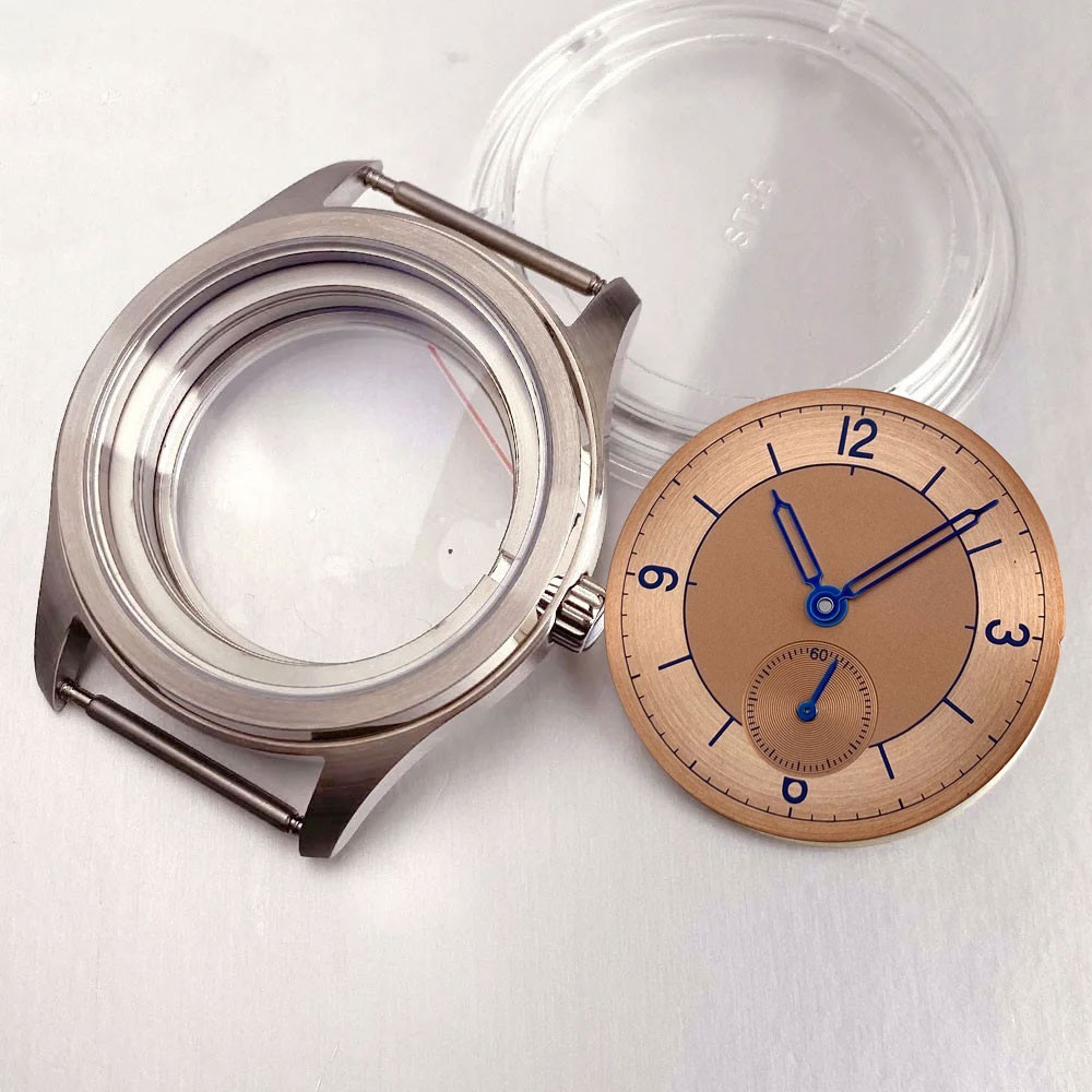 31mm Cream Brown Dial 38mm Steel Watch Case For ST1701 Mechanical Movement New