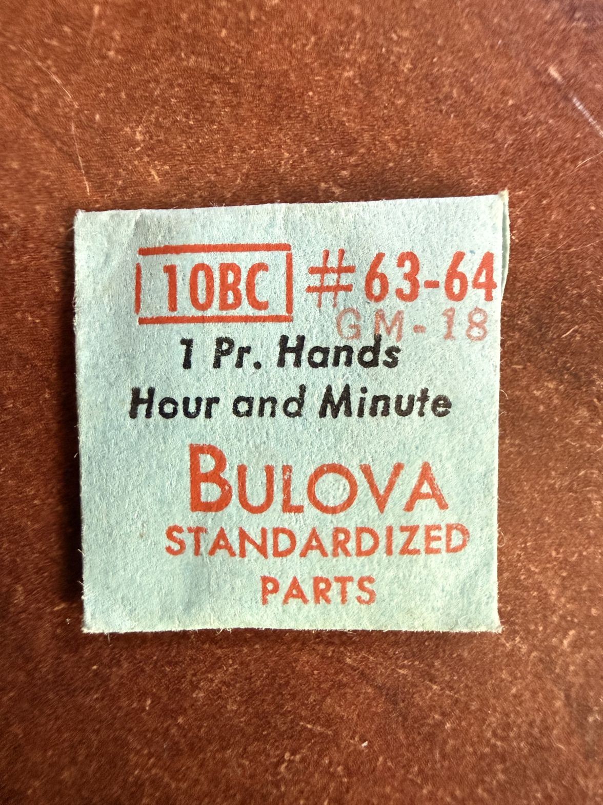 Bulova 10BC #63-64 Hands Pair Hour & Minute GM-18 NOS Watch Hands