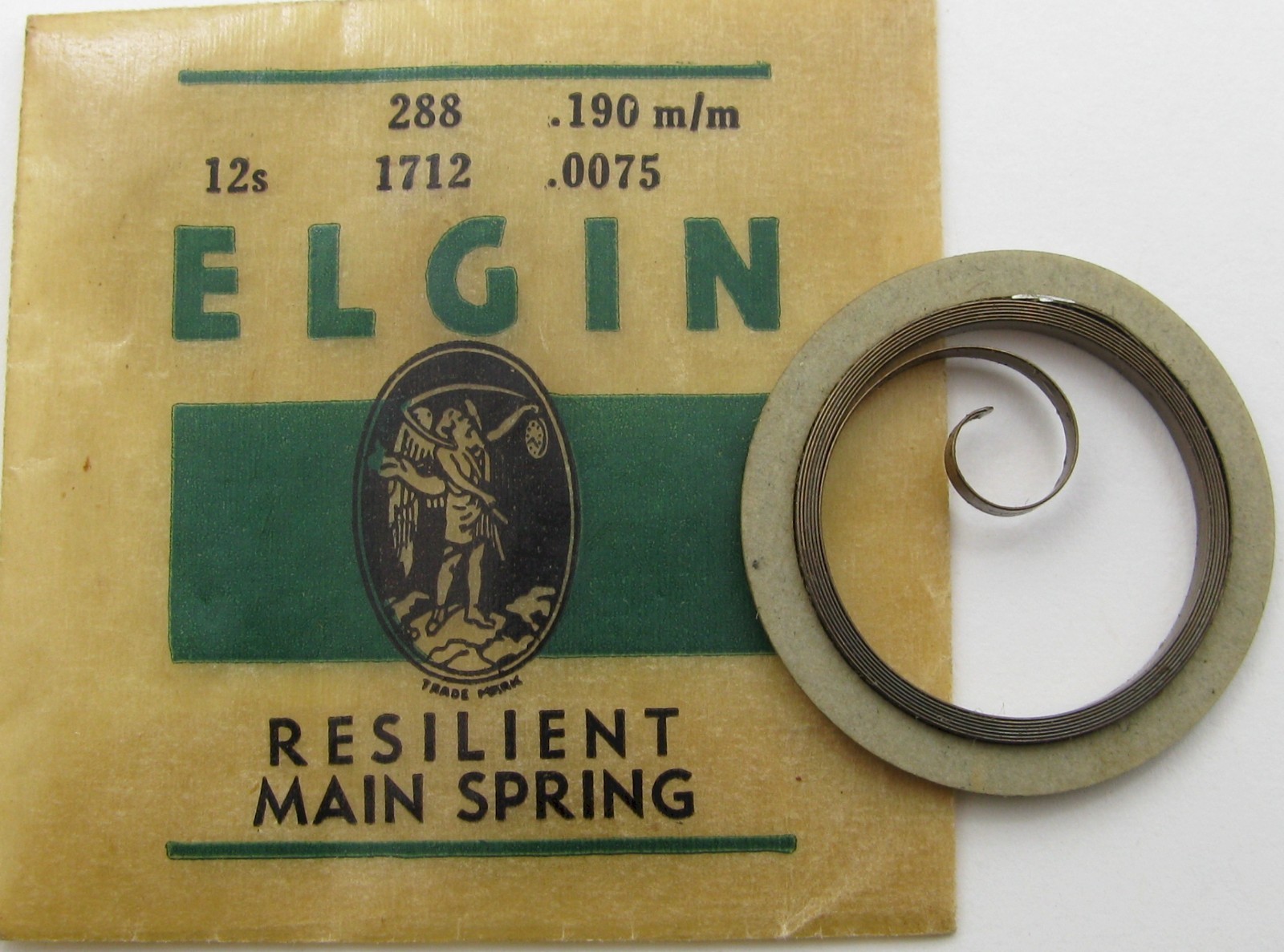 Elgin 12s 1712 288 pocket watch part: D B + hole blue Mainspring