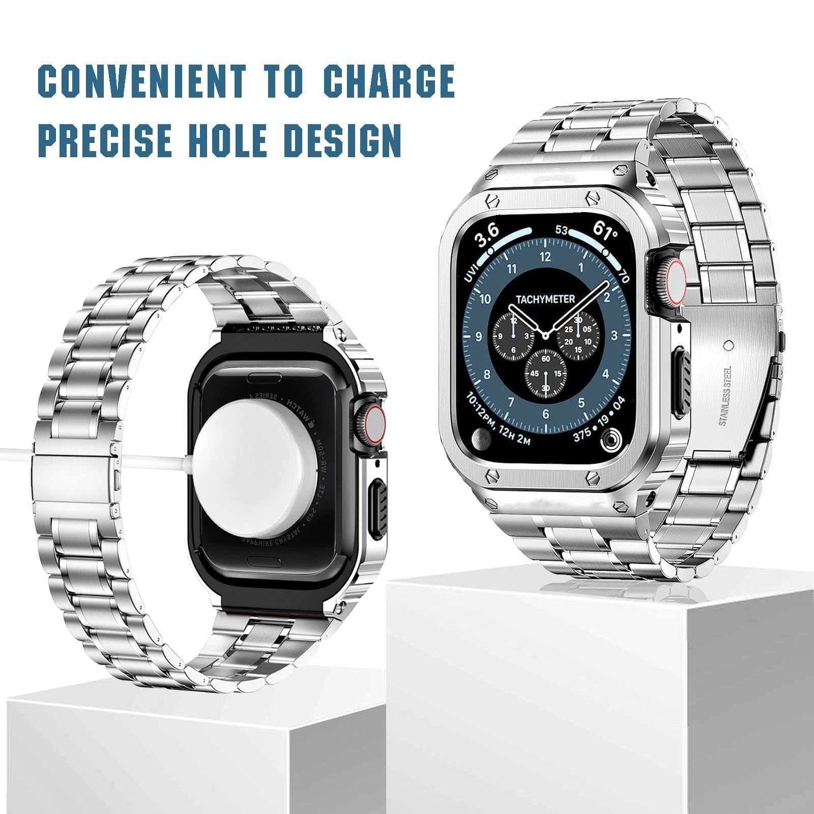 MioHHR Stainless Steel Watch Band with Case Compatible with Apple Watch Series