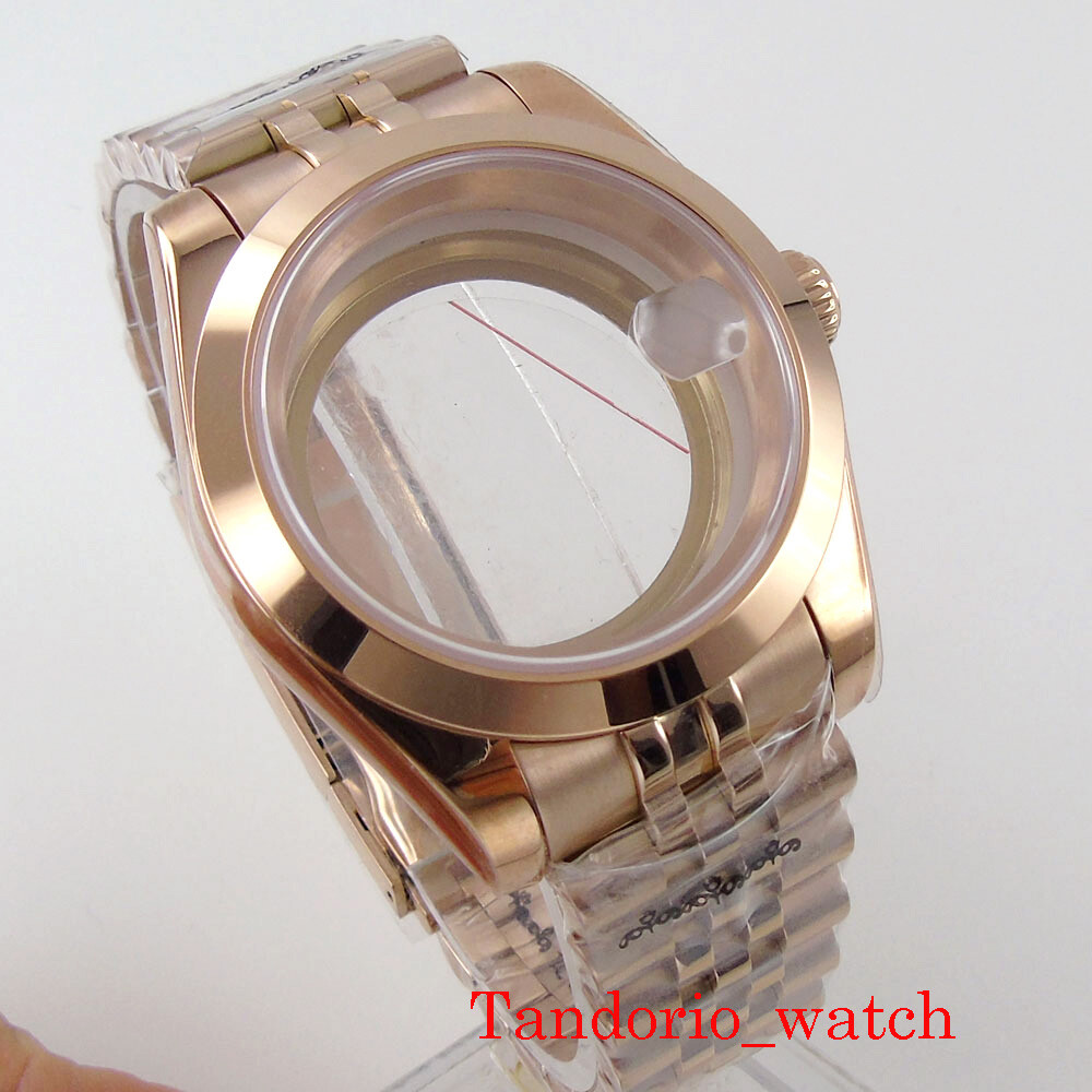 36mm Polished Rose Gold Plated Watch Case Sapphire Glass For NH35A NH36A MIYOTA