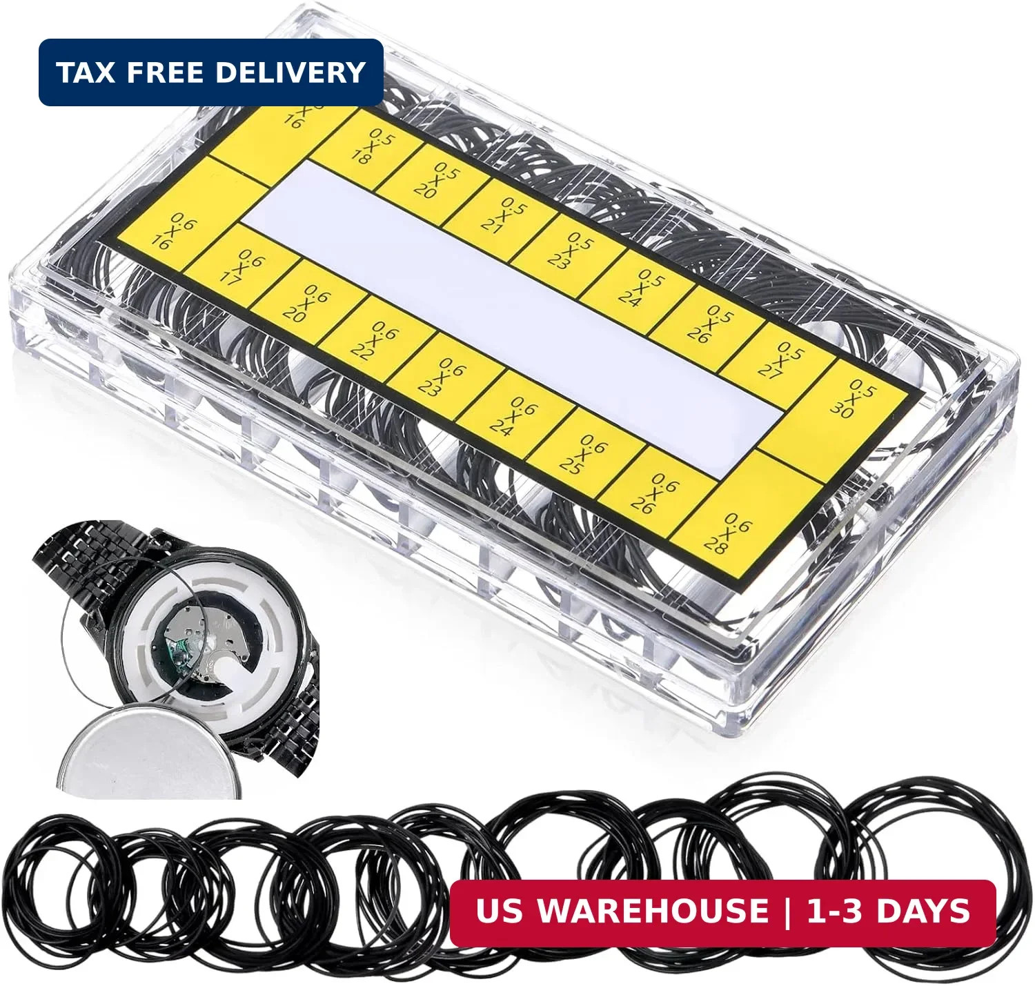 200pcs 0.5&0.6mm Waterproof Watch O-Ring Rubber Gasket Assortment For Watchmaker