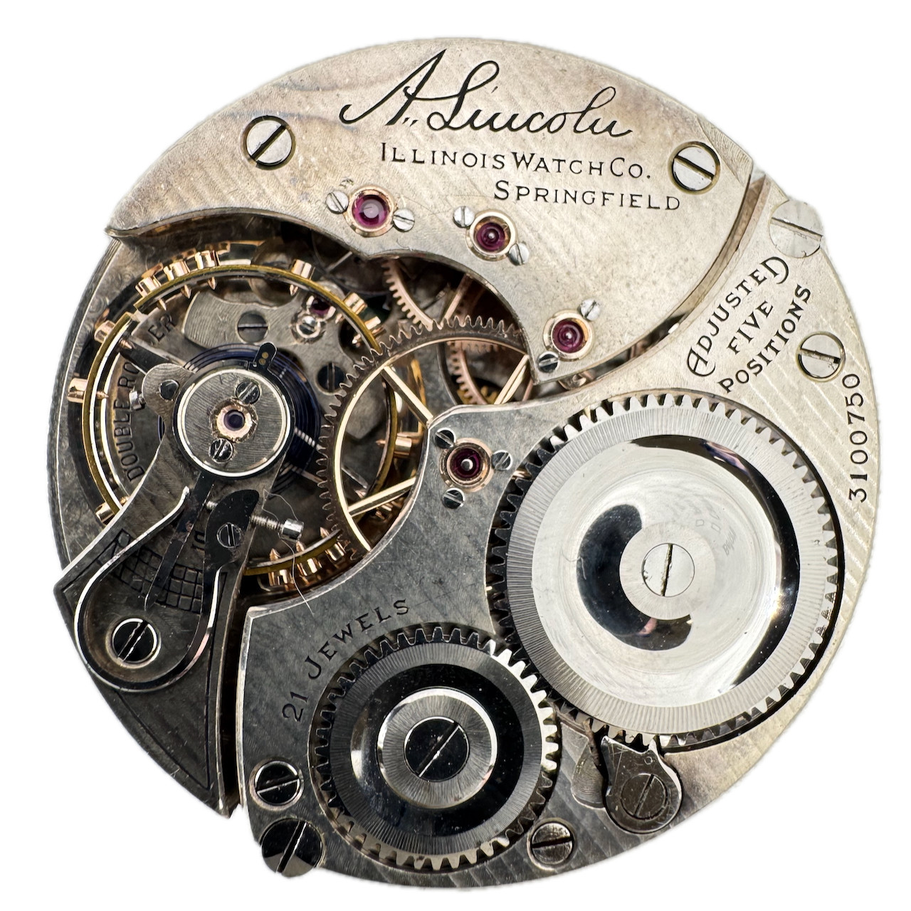 Antique 16s 1917 Illinois 21j Railroad Pocket Watch Movement A. Lincoln USA