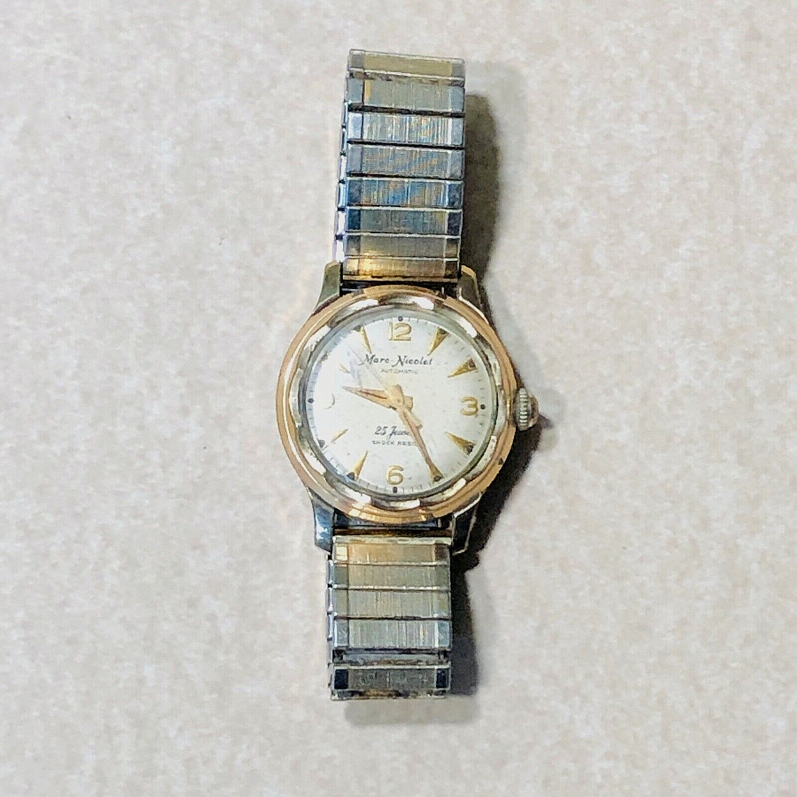VINTAGE RARE MARC NICOLET 25 JEWEL MENS WATCH 20 MICRON CASE RUNS WELL