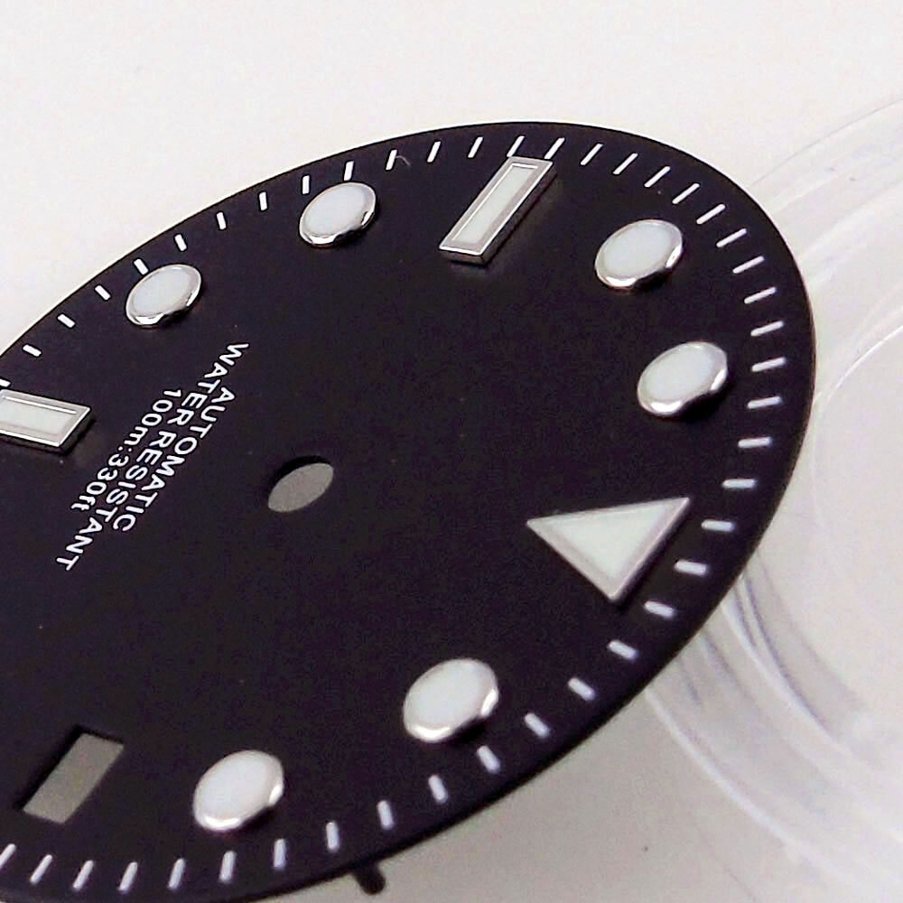 29MM Luminous Greenish-blue Watch Dial Silver Edge Marks Date Window Fit NH35