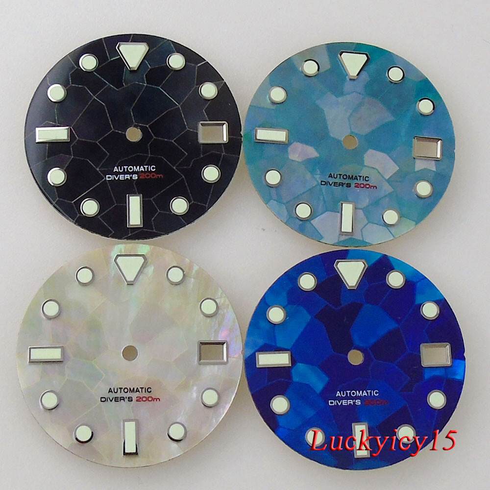 29mm Watch Parts White Blue Watch Dial MOP Fit NH35 NH36 Automatic Mens Watch