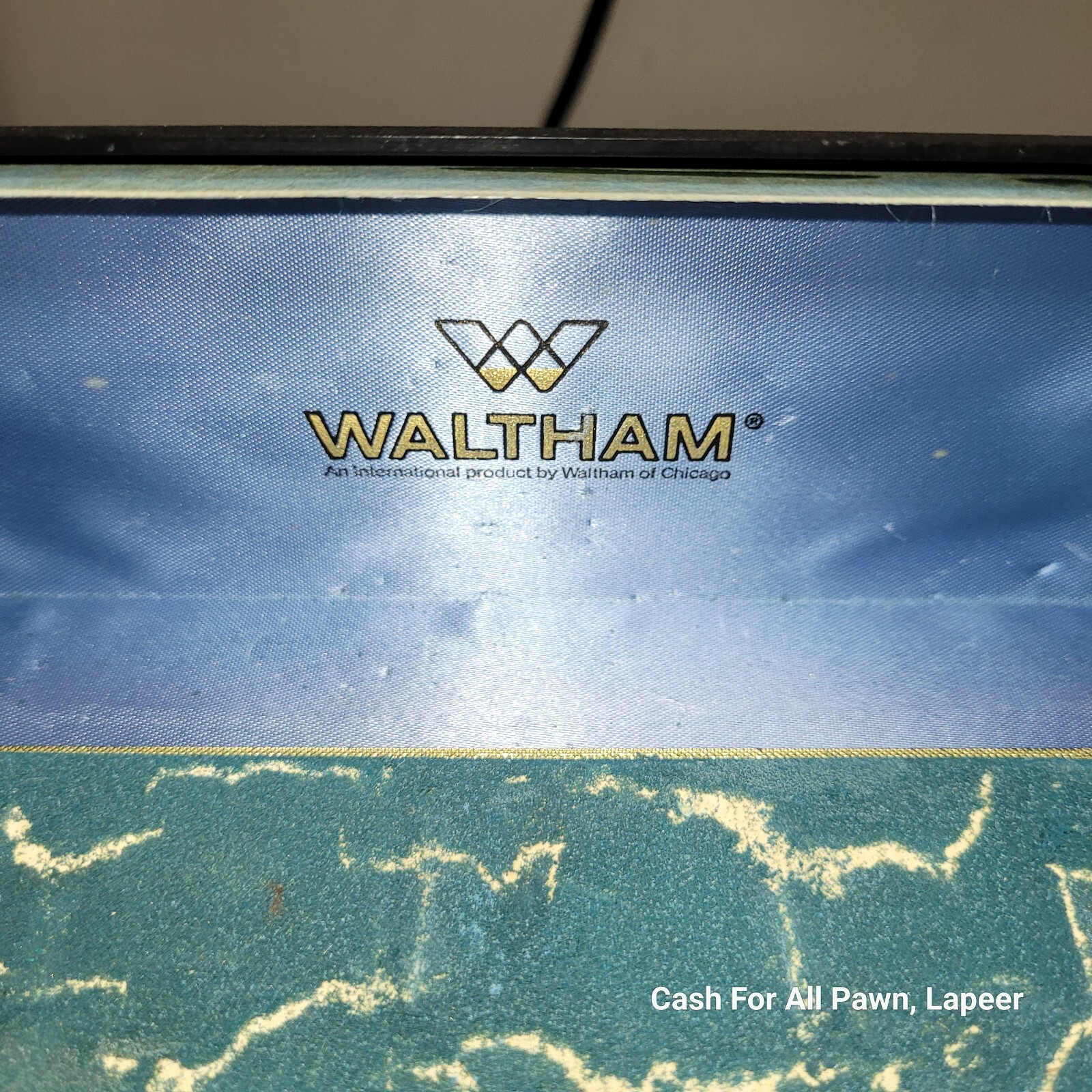 vintage waltham watch box 7 jewel movement dress retro black gold box only