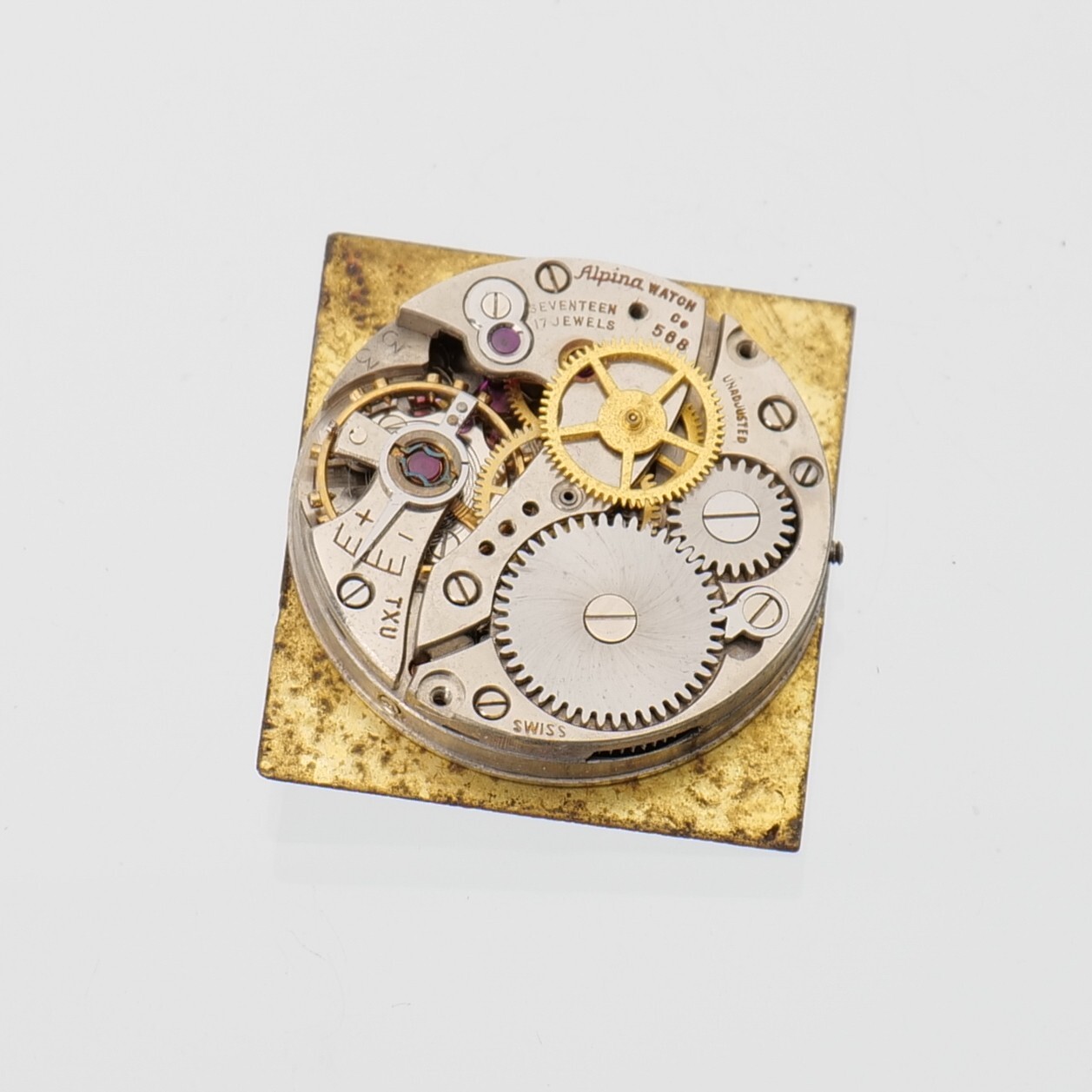 Vintage Alpina 568 Watch Movement Parts Watchmakers Not Running w/ Dial