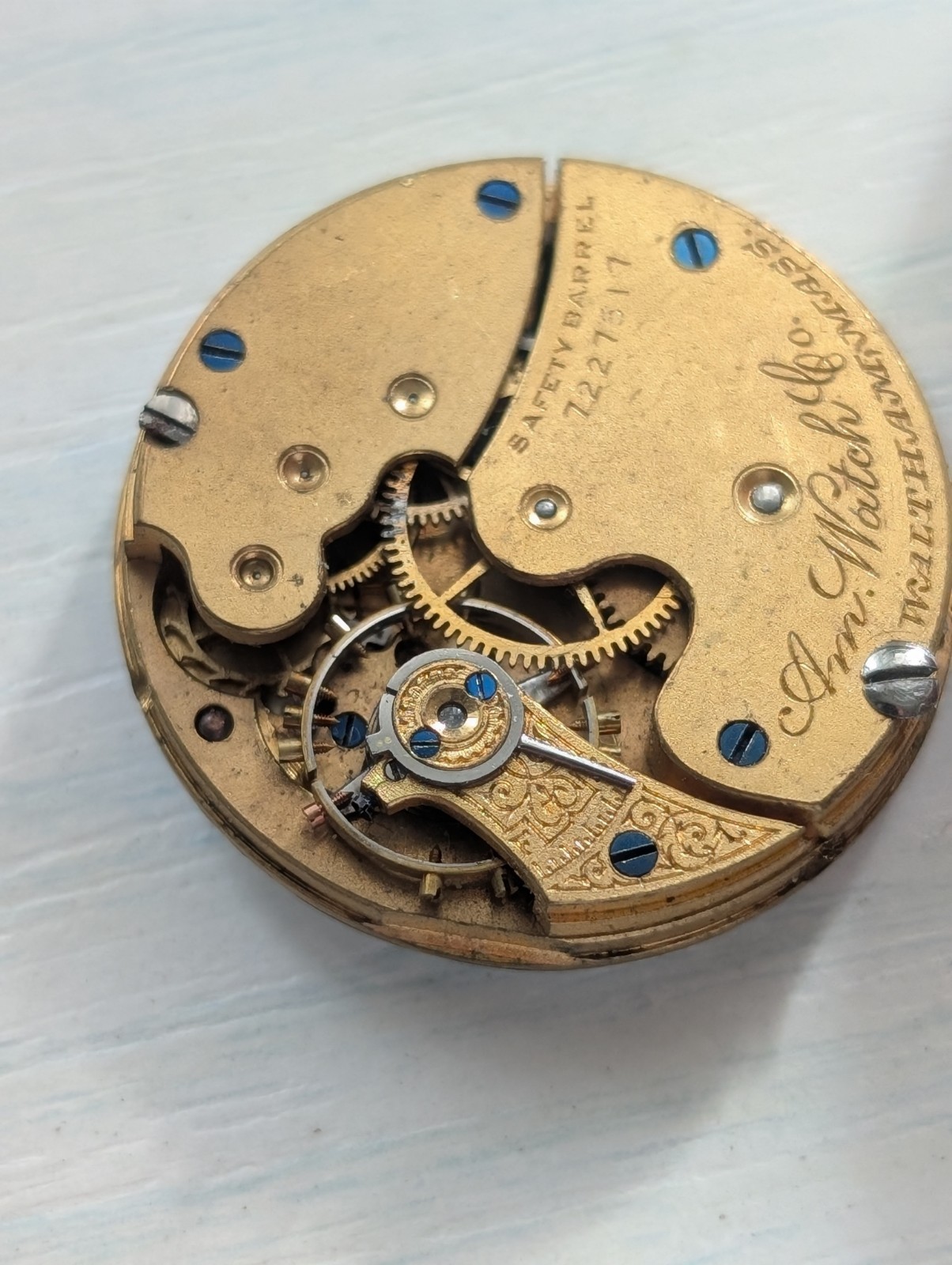 Waltham Grade AM.W.Co Model 1891 0S 7J Pocket Watch Movement (Runs/Untested)