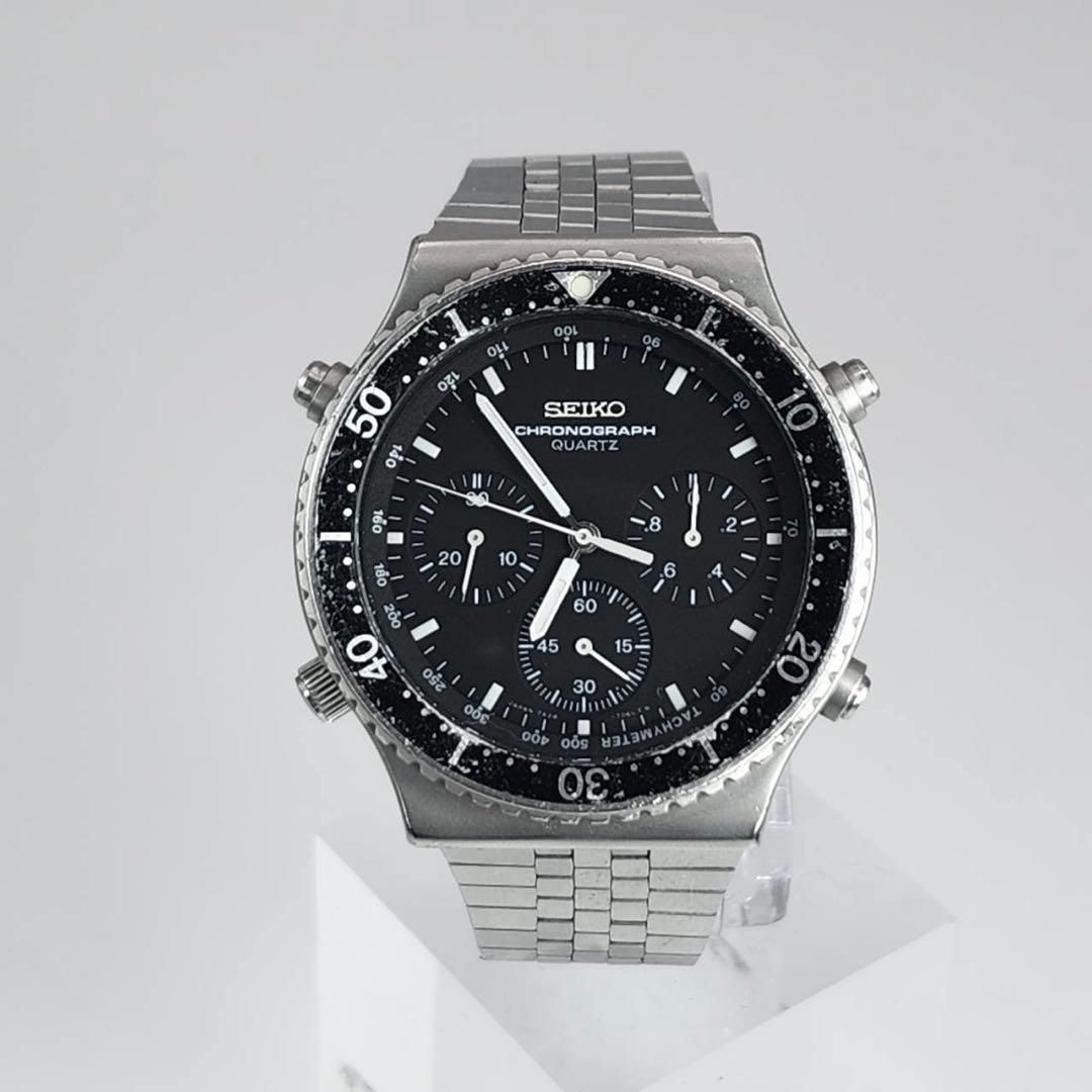 Seiko 7A28-7040 Quartz Chronograph Men’s Watch Vintage Black Dial Auth Japan