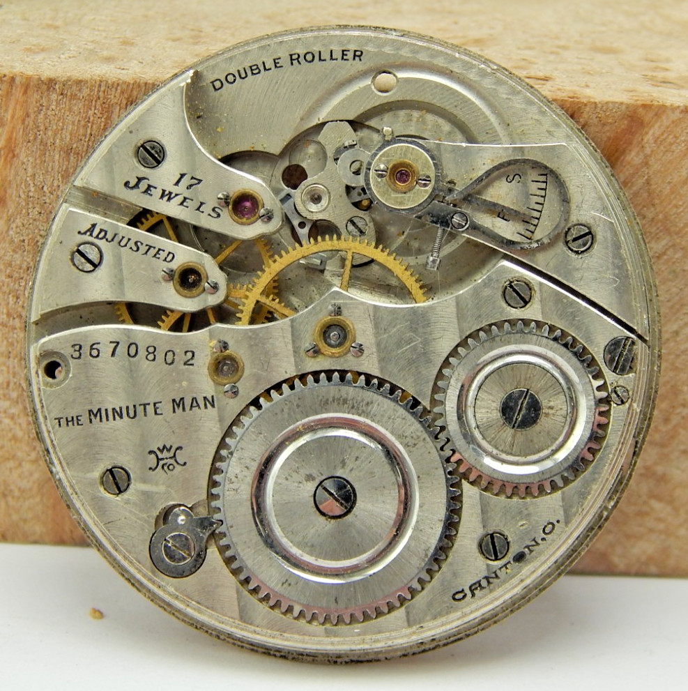 Antique 1917 Hampden The Minute Man model 6 12s 17j gents pocket watch movement