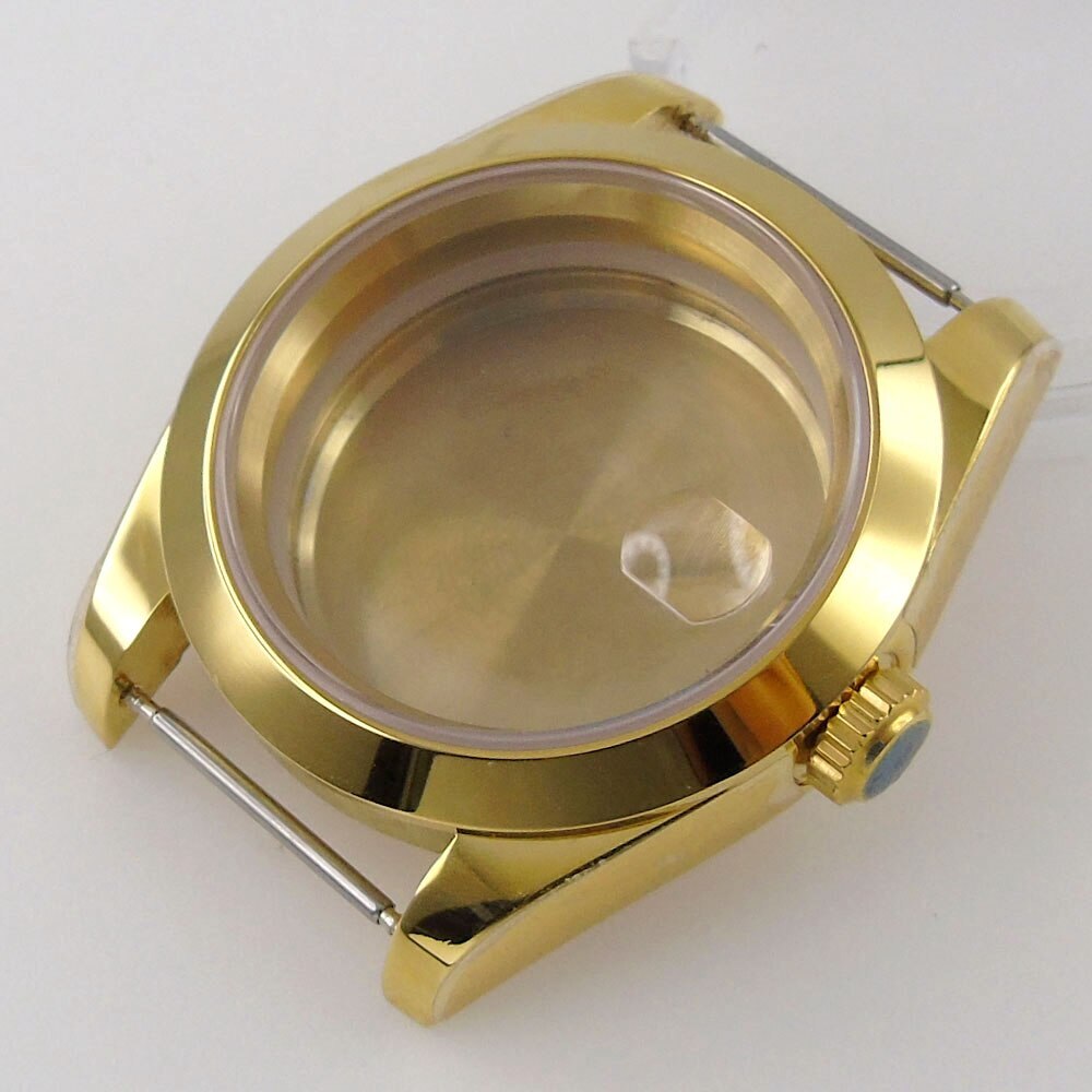 39mm Watch Case fit NH35A ETA 2824 MIYOTA PT5000 Gold Coated Polish Fluted Bezel