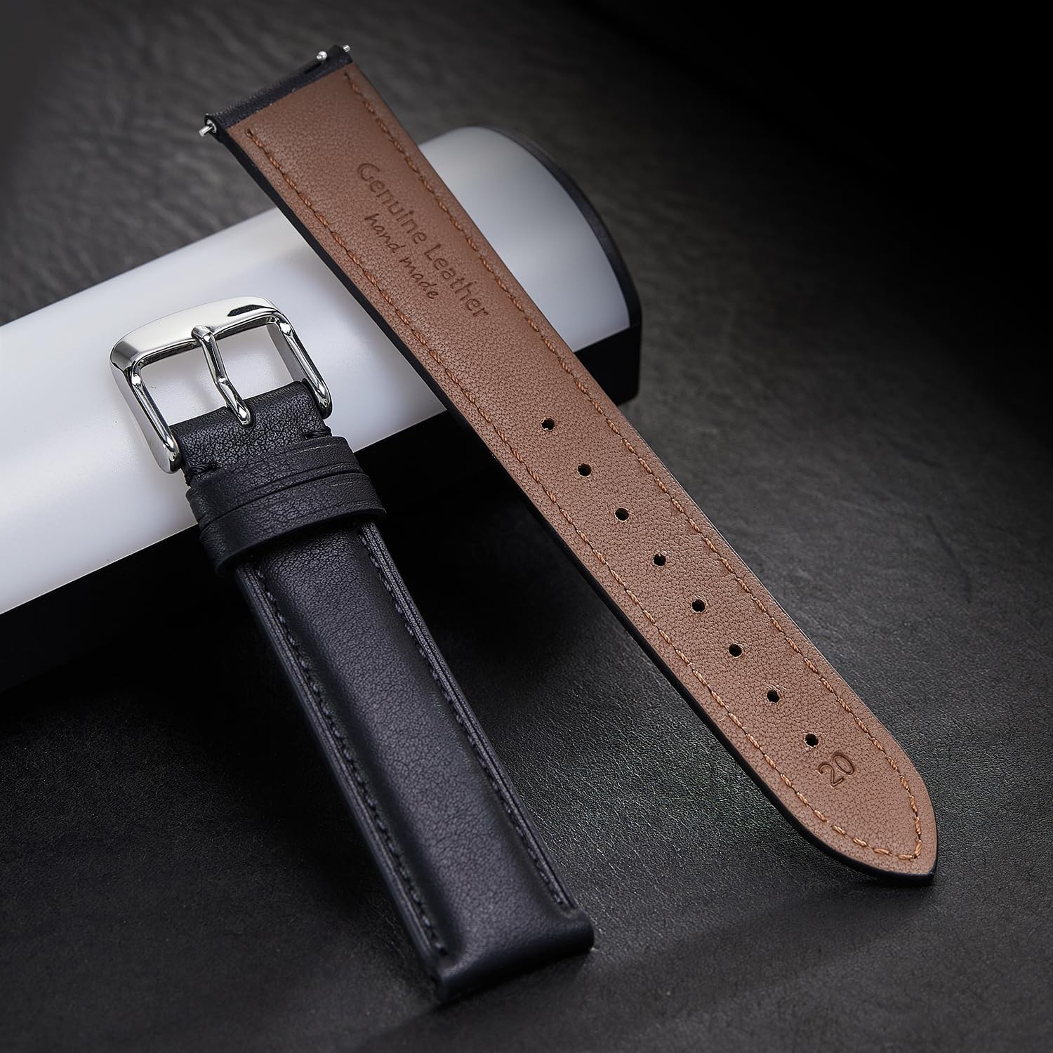 Leather Watch Band for Men and Women, Quick Release Watch Strap, Black Replac…