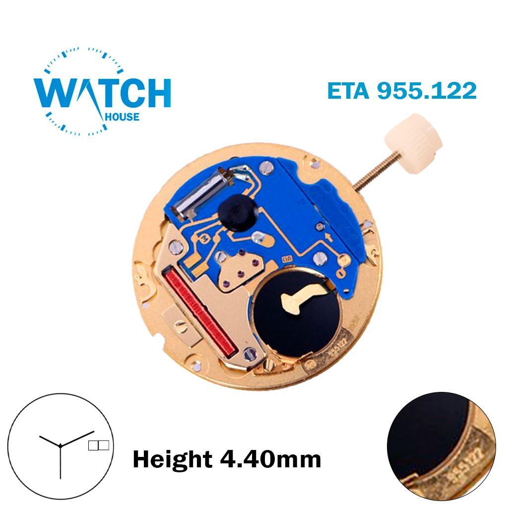 ETA 955.122 Swiss Quartz Movement-White Day &Date Disk At:3 –H:4.40mm-3 Hands.