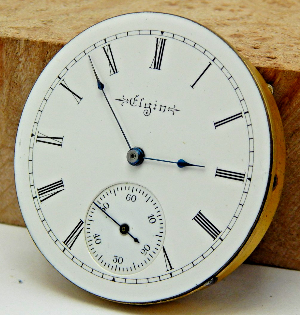 Antique 1899 Elgin 114 16s 7j hunting pocket watch movement with dial & hands