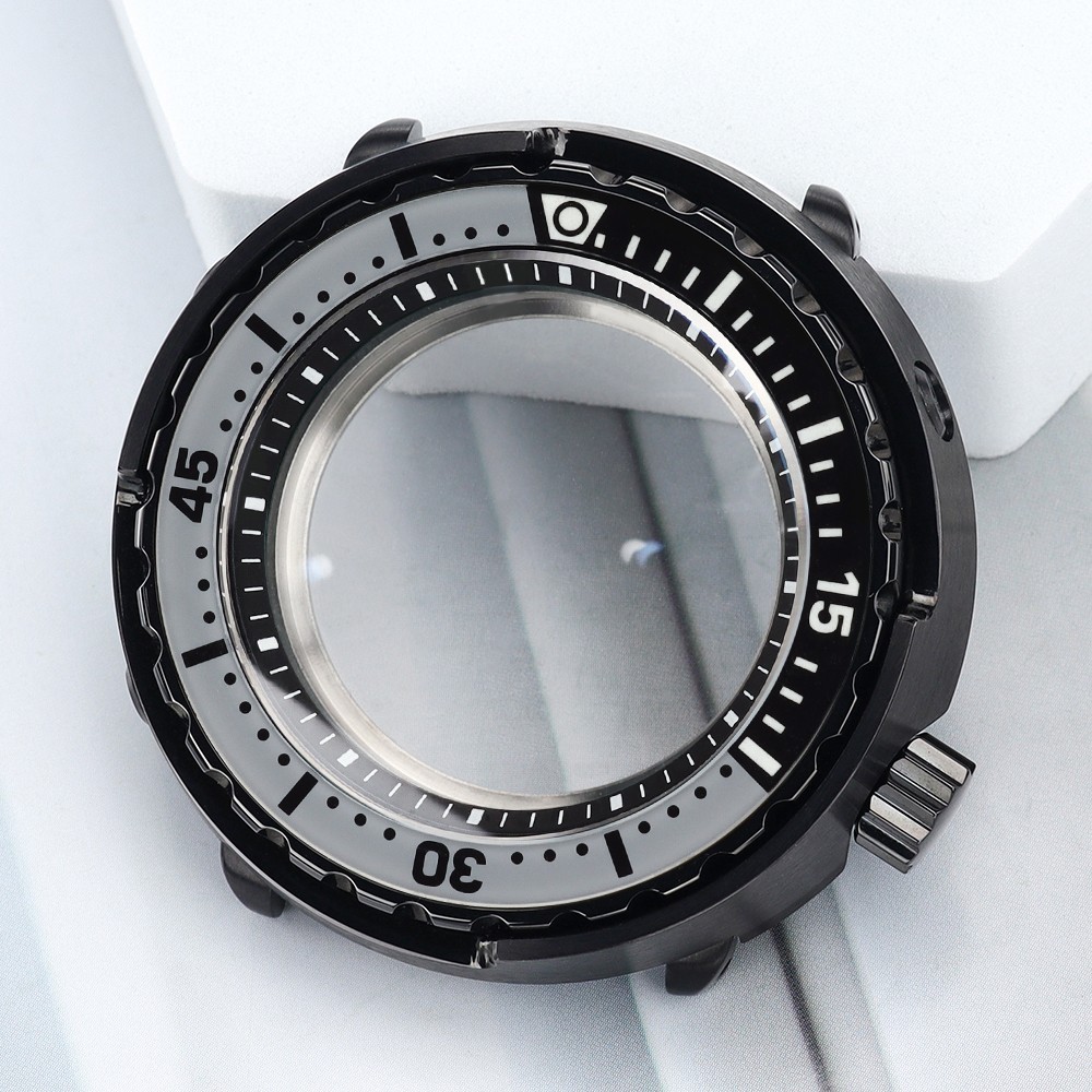 PVD Coated Black 47mm Watch Case Tuna Mod Sapphire Steel For Seiko NH35 Movement