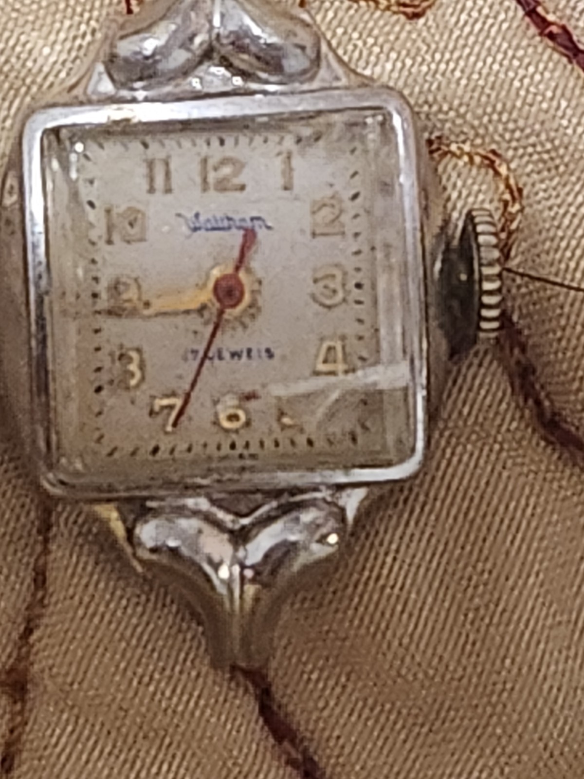 ​Vtg 1950s Waltham 17 Jewels Cocktail Watch Head 10K RGP Bezel Square Run/Parts