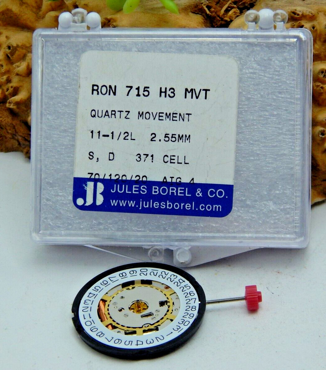 New Old Stock Ronda 715 H3 quartz men’s wrist watch movement with date and stem