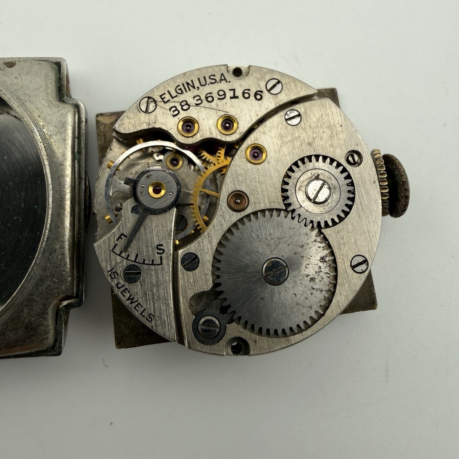 Vintage Elgin Manual Wind 519 8/0s 15J Wrist Watch Movement Gem Stone Dial